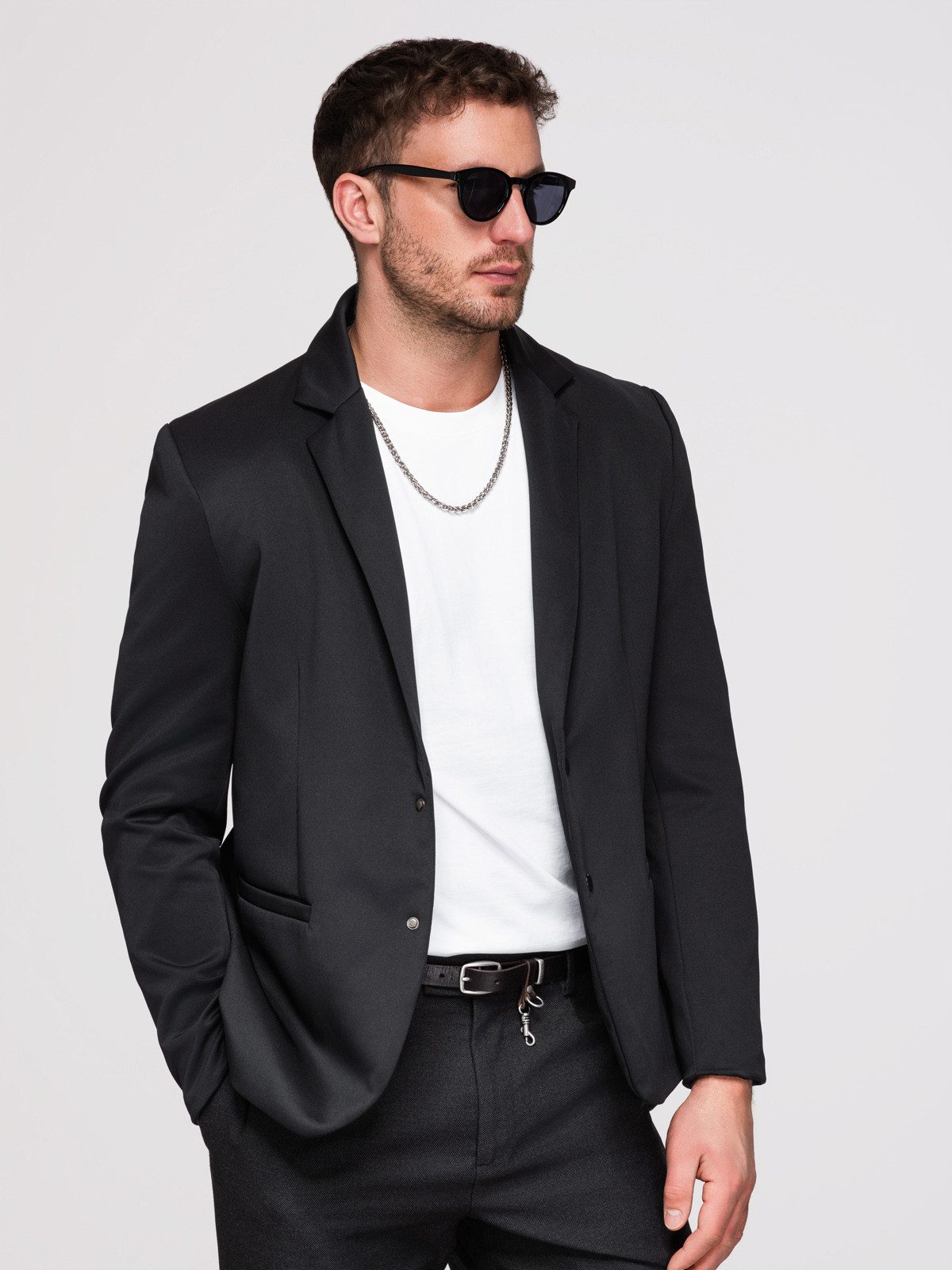 OMBRE Anzugsakko Herren Blazer Regular Fit mit abnehmbarer Kapuze Schwarz XL (kein Set, 1-tlg) Regular Fit