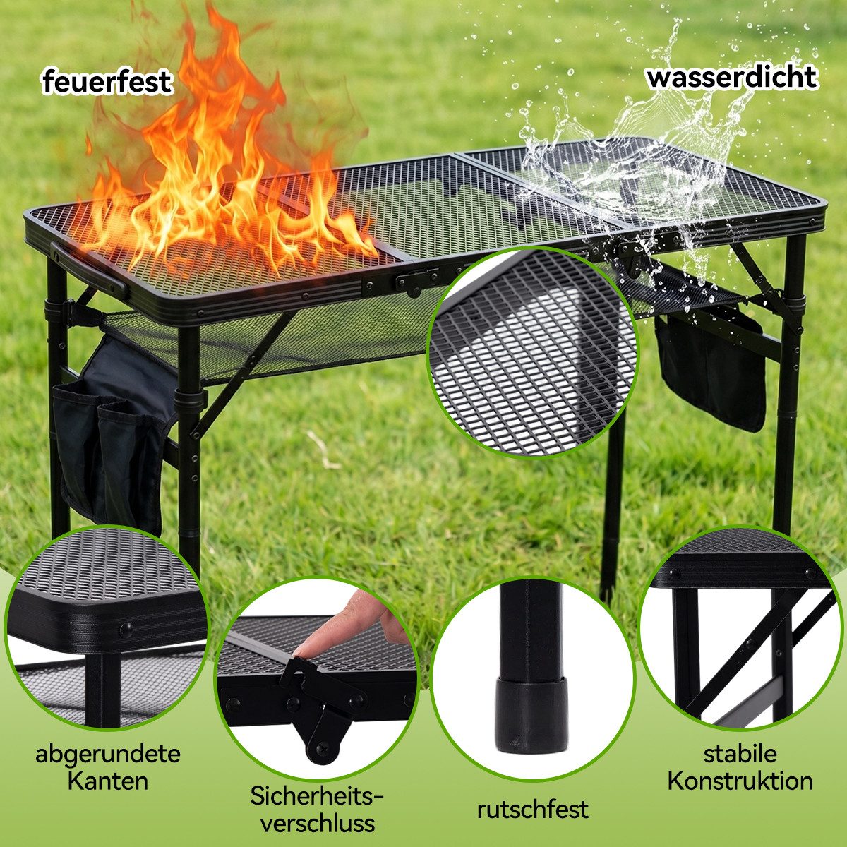 SEHAUSEU Campingtisch klappbar Klapptisch höhenverstellbarer Grilltisch