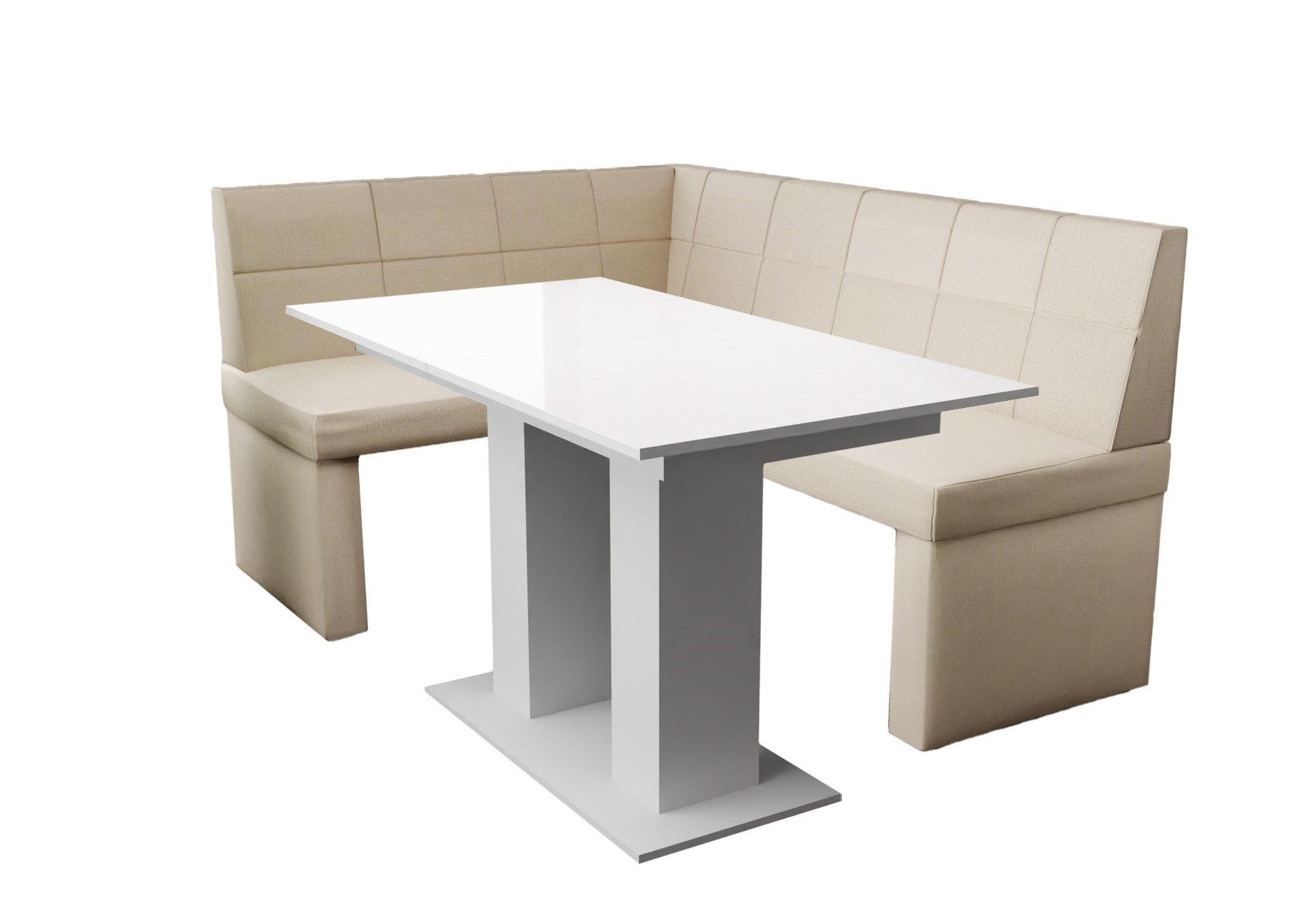 Fun Möbel Eckbankgruppe Eckbankgruppe „BLAKE“ Größe 168x128cm mit Tisch Weiß Hochglanz, ausziehbarer Tisch