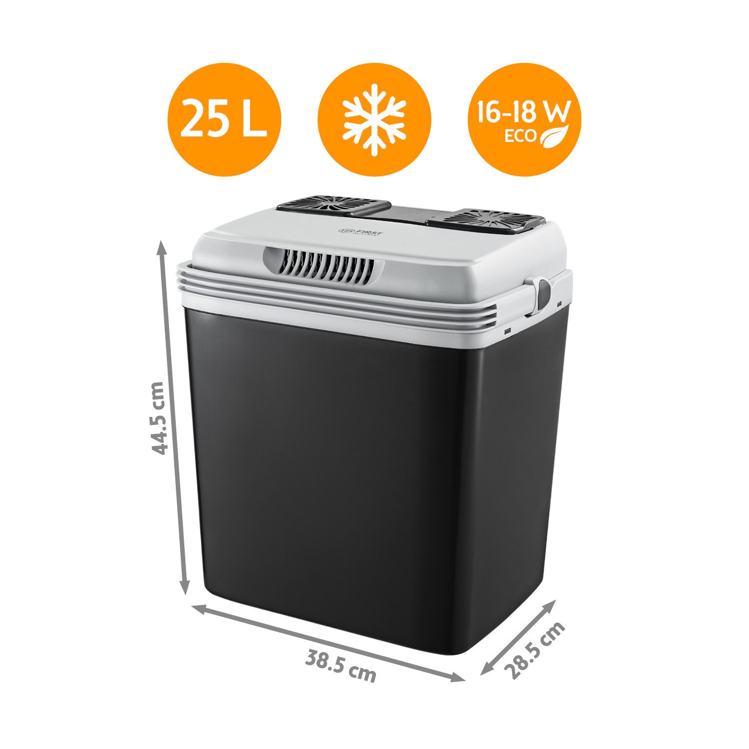 TZS FIRST AUSTRIA Elektrische Kühlbox 25L, Kühlbox, 12V /230V Anschluss, 12-V-Stecker fürs Auto, für Camping, Festivals, Reisen, mit Kühl- und Warmhaltefunktion