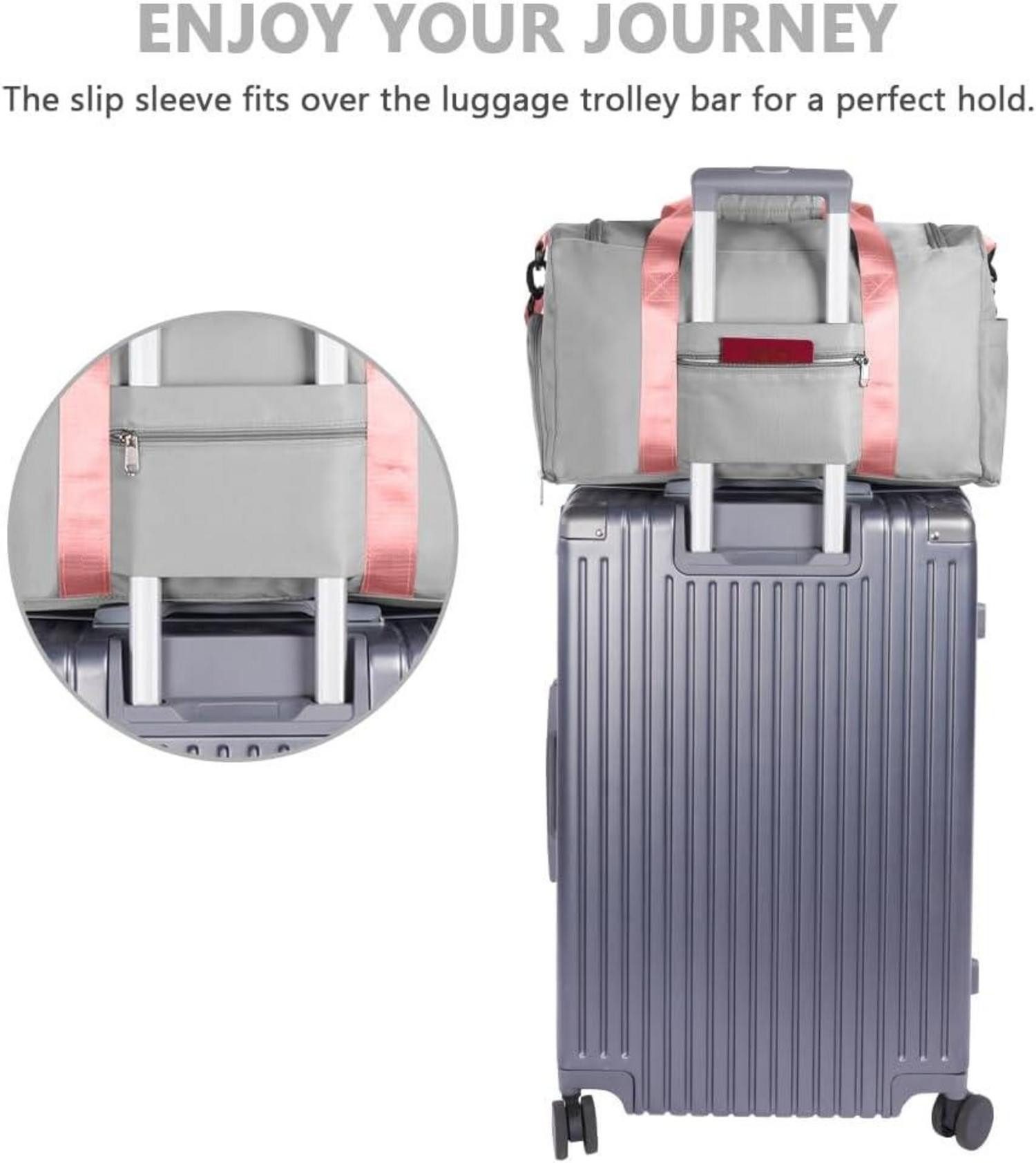 LuxusKollektion Weekender 36L Faltbare Reisetasche Große Weekender Wasserdicht Grau Rosa