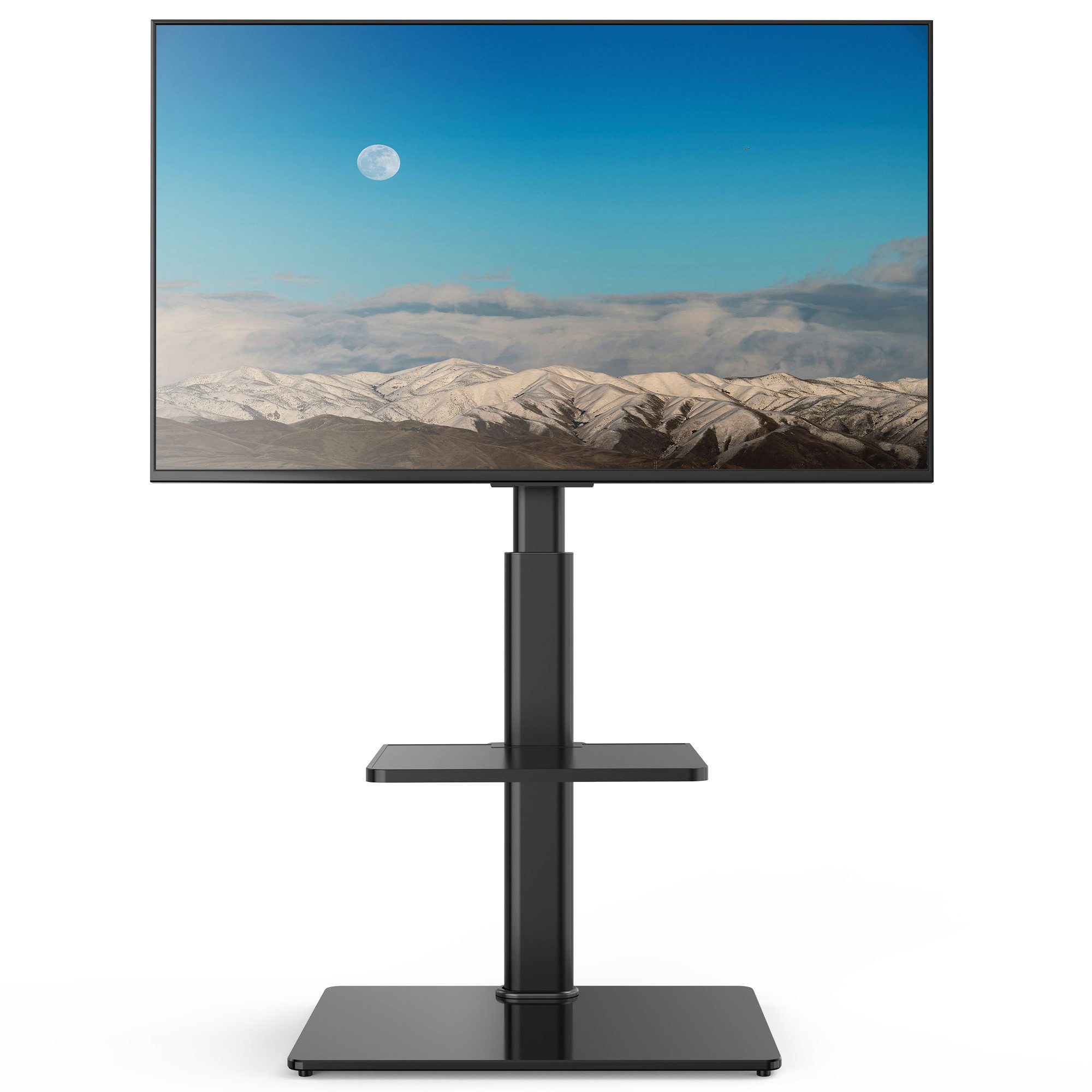 AOKCOS TV-Ständer mit Ablage, höhenverstellbar, ±30° schwenkbar, 32-65 Zoll, (bis 65 Zoll, Tragfähigkeit bis 40 kg, -2° bis +10° neigbar)