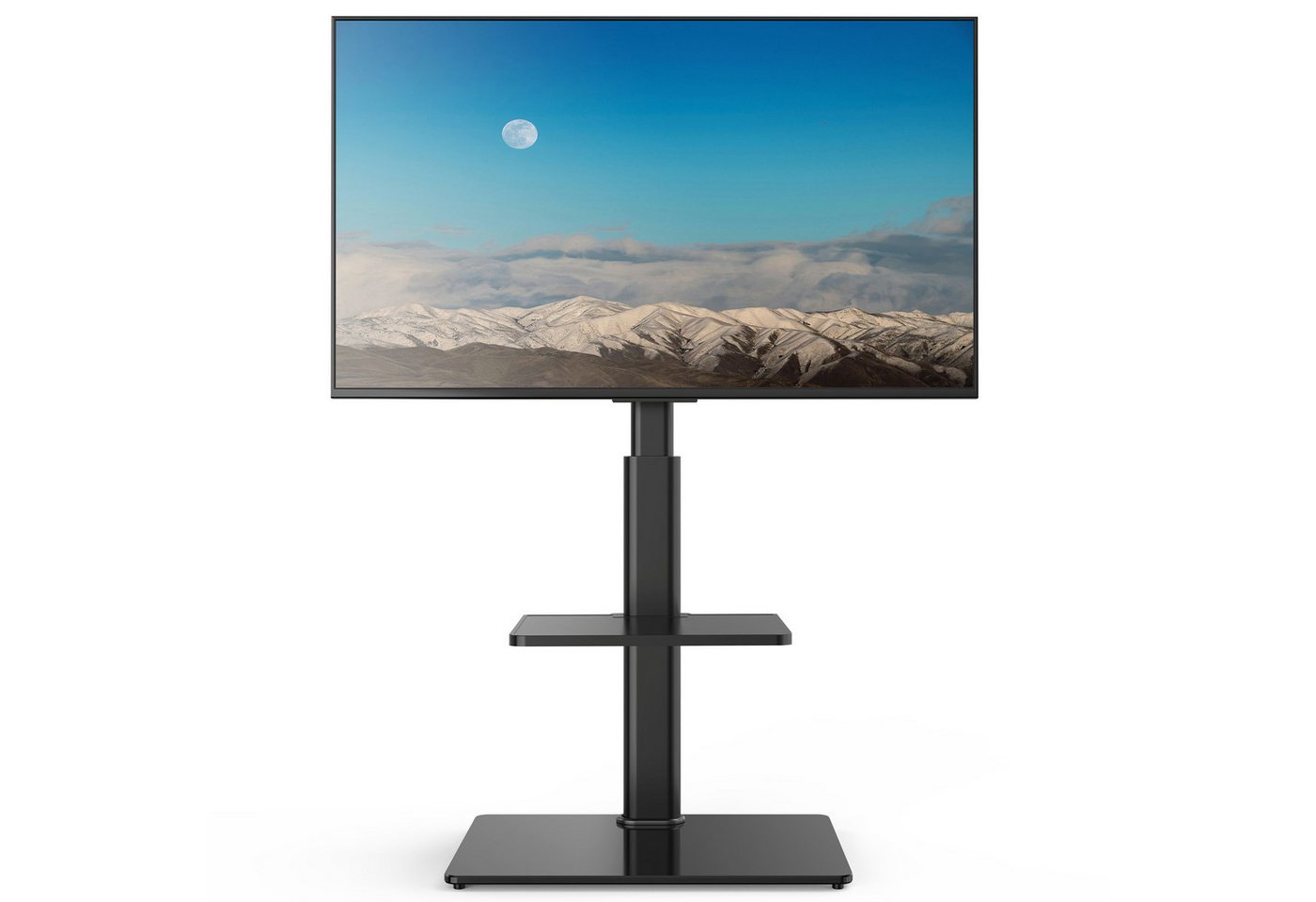 AOKCOS TV-Ständer mit Ablage, höhenverstellbar, ±30° schwenkbar, 32-65 Zoll, (bis 65 Zoll, Tragfähigkeit bis 40 kg, -2° bis +10° neigbar)