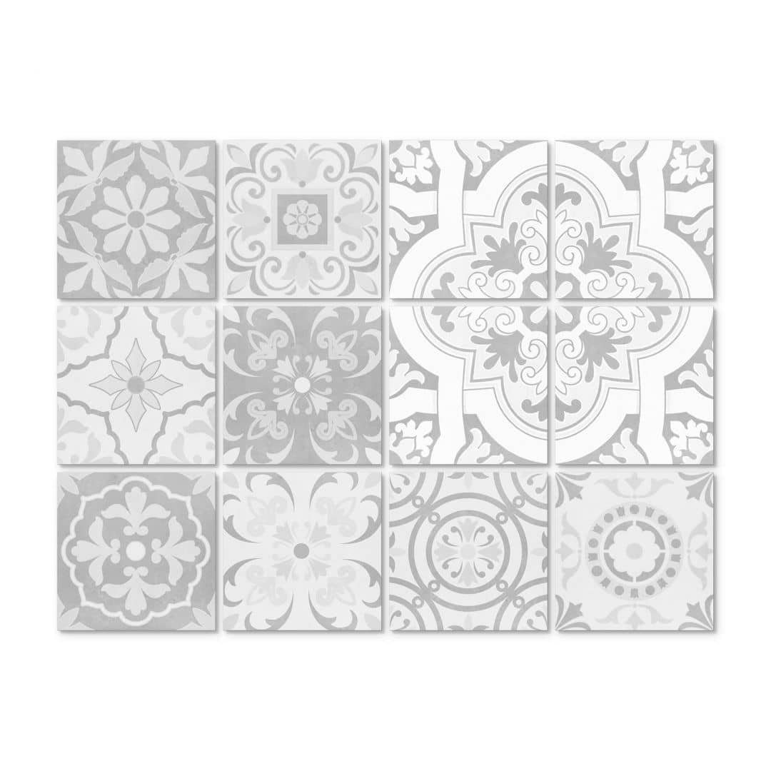 K&L Wall Art Fliesenaufkleber Klebefliese Sticker selbstklebend Ornamente Beton Optik 12Stk