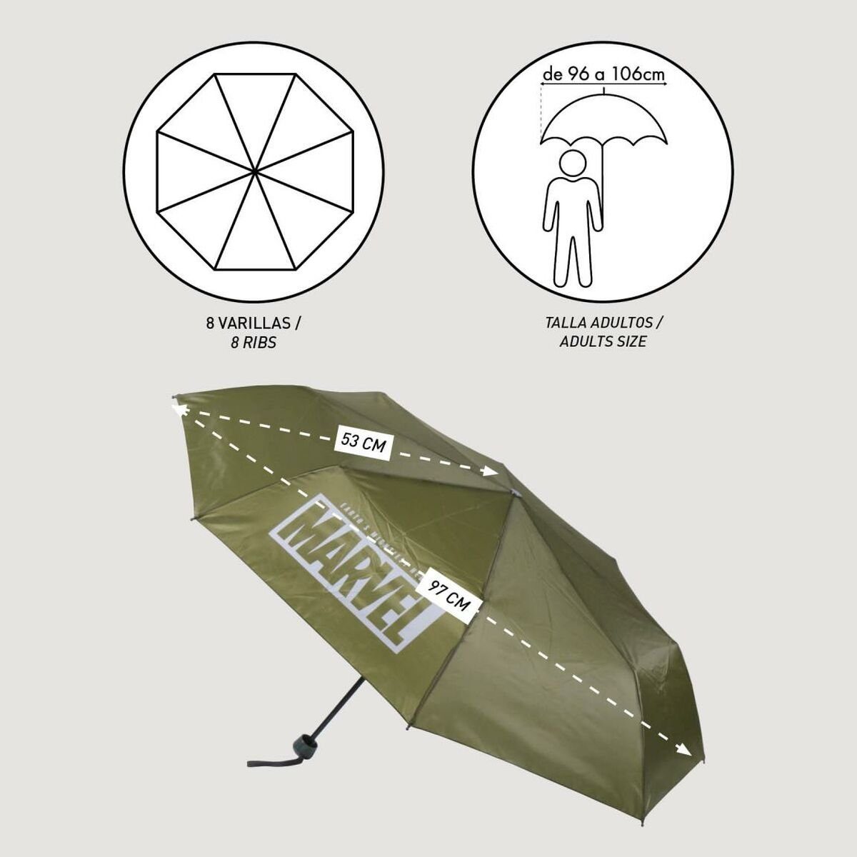 MARVEL Taschenregenschirm Faltbarer grün Ø Regenschirm 97 cm Marvel