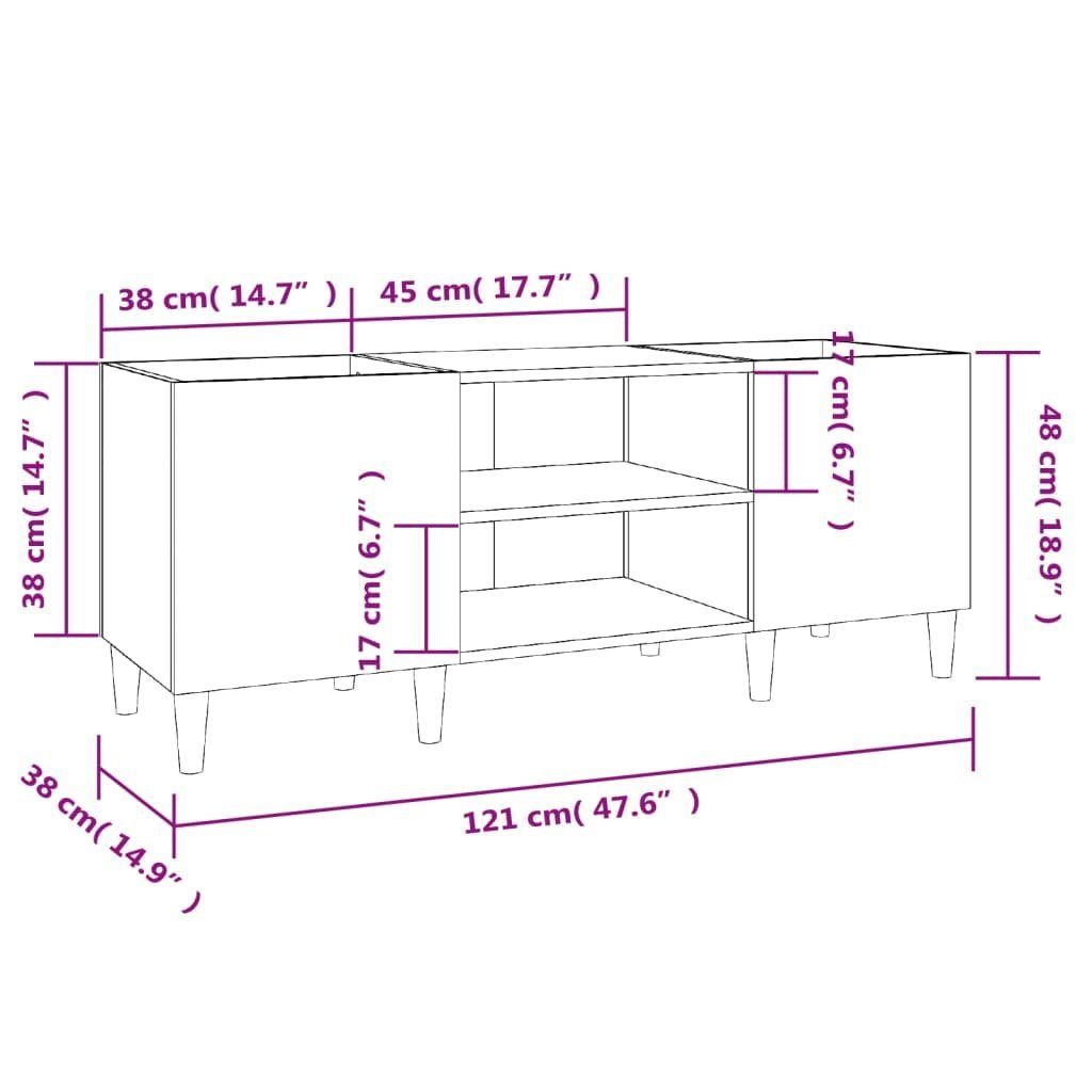 Plattenschrank Media-Regal vidaXL 1-tlg. cm Räuchereiche 121x38x48 Holzwerkstoff,