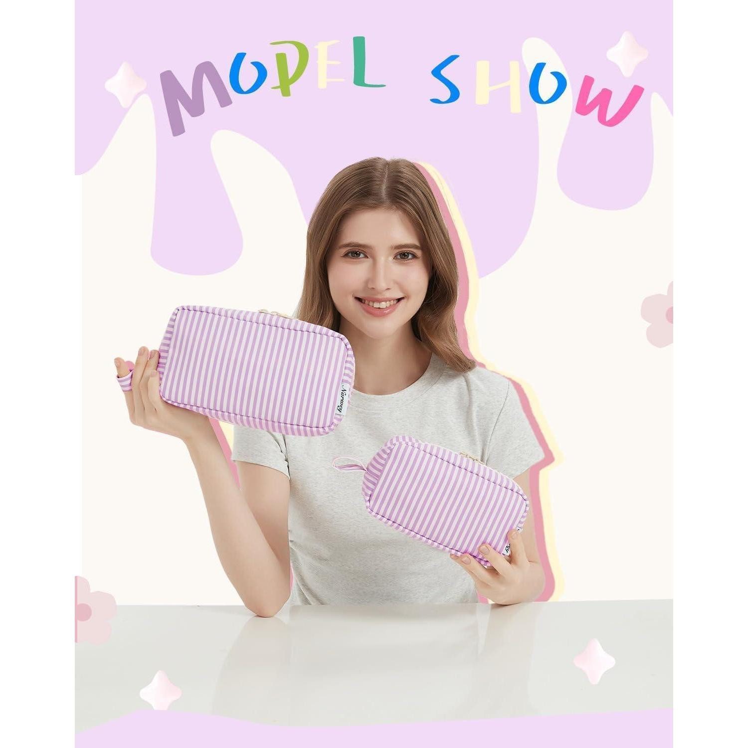 LuxusKollektion Kosmetiktasche Kosmetiktasche Reißverschluss Makeup Damen Herren Za-lila Streifen S