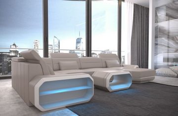 Sofa Dreams Wohnlandschaft Sofa Ledercouch Leder Roma U Form Ledersofa, Couch, mit LED, wahlweise mit Bettfunktion als Schlafsofa, Designersofa