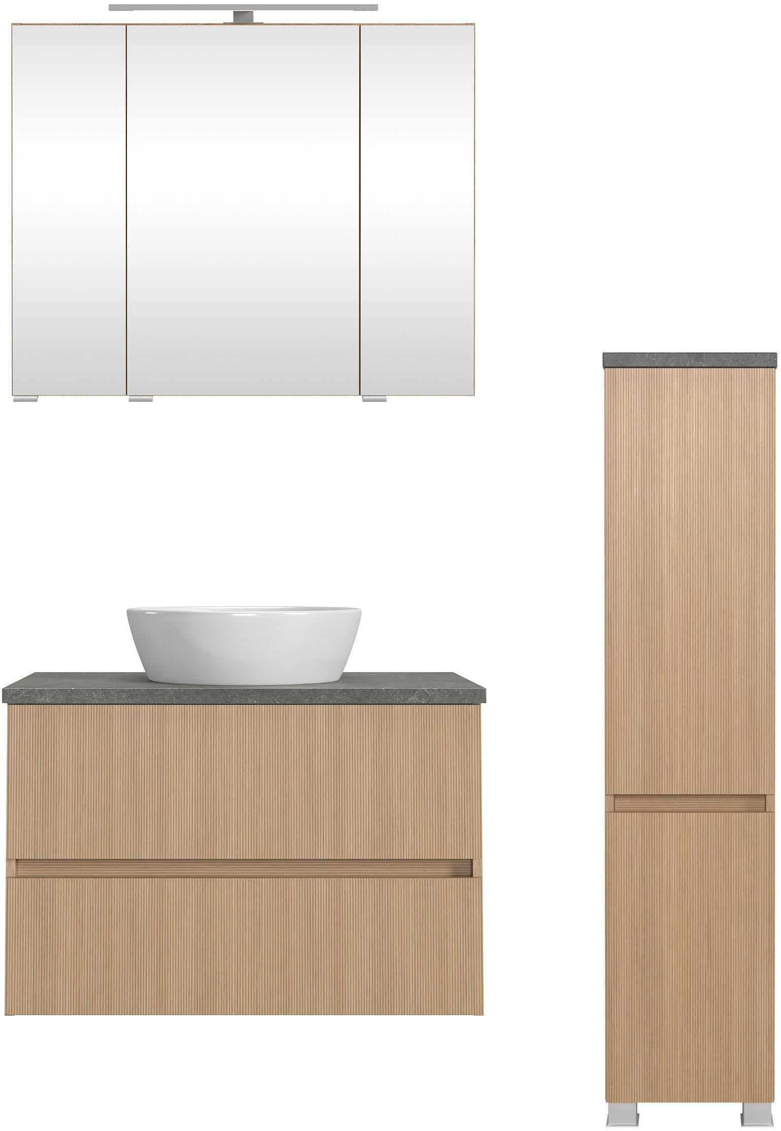 welltime Badmöbel-Set EIXO, Set aus Spiegelschrank, Waschtisch und Midischrank, Set 110 cm breit, Badmöbel mit LED-Beleuchtung