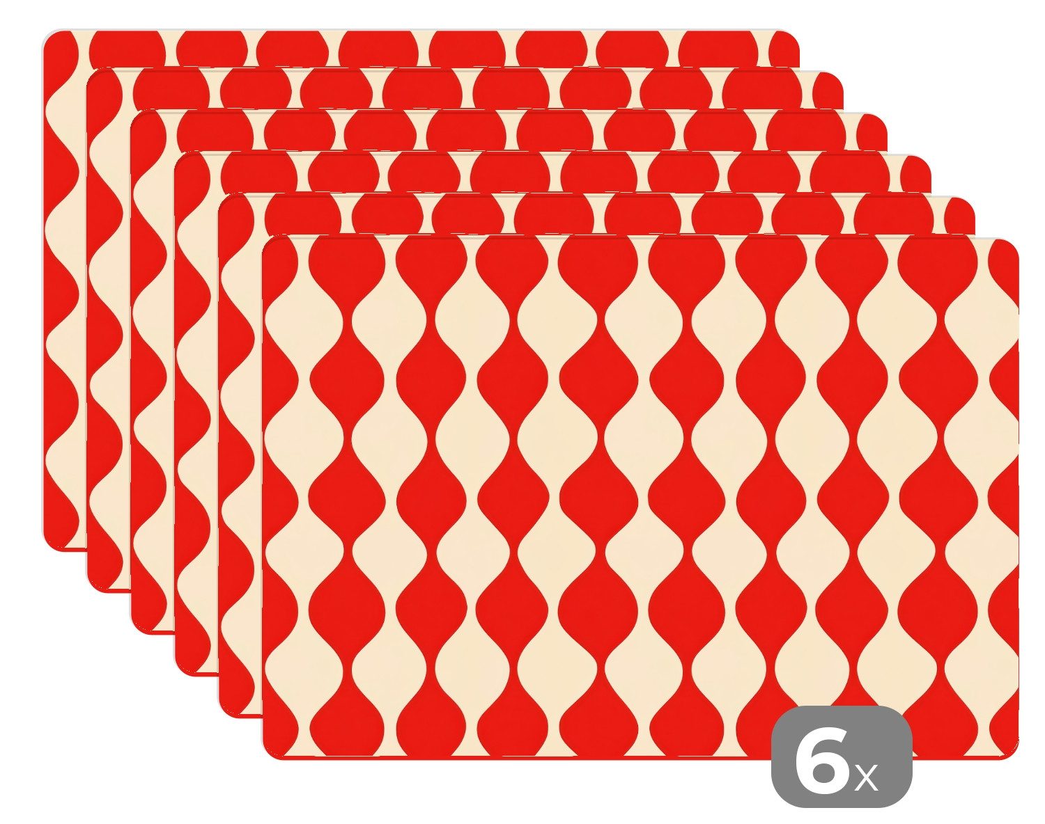 MuchoWow Platzset Wellenförmiges Muster - Retro - Rot - Beige, (6-St), Platzsets, Tischset, Abwaschbar, Tischsets, Platzdeckchen