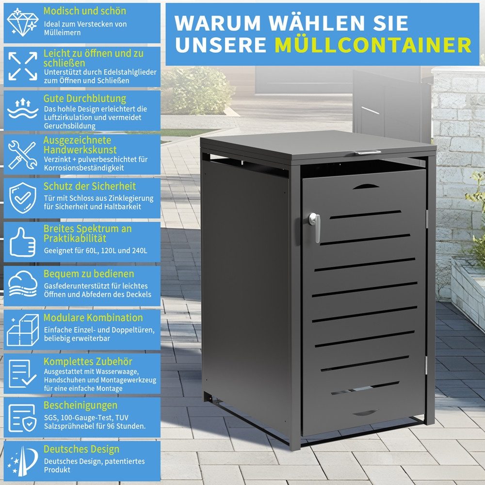Mucola Mülltonnenbox Mülltonnenverkleidung 240L erweiterbar mit Klappdeckel Mülltonnenhaus (Stück), Erweiterbares Modulsystem für 240L Mülltonnen