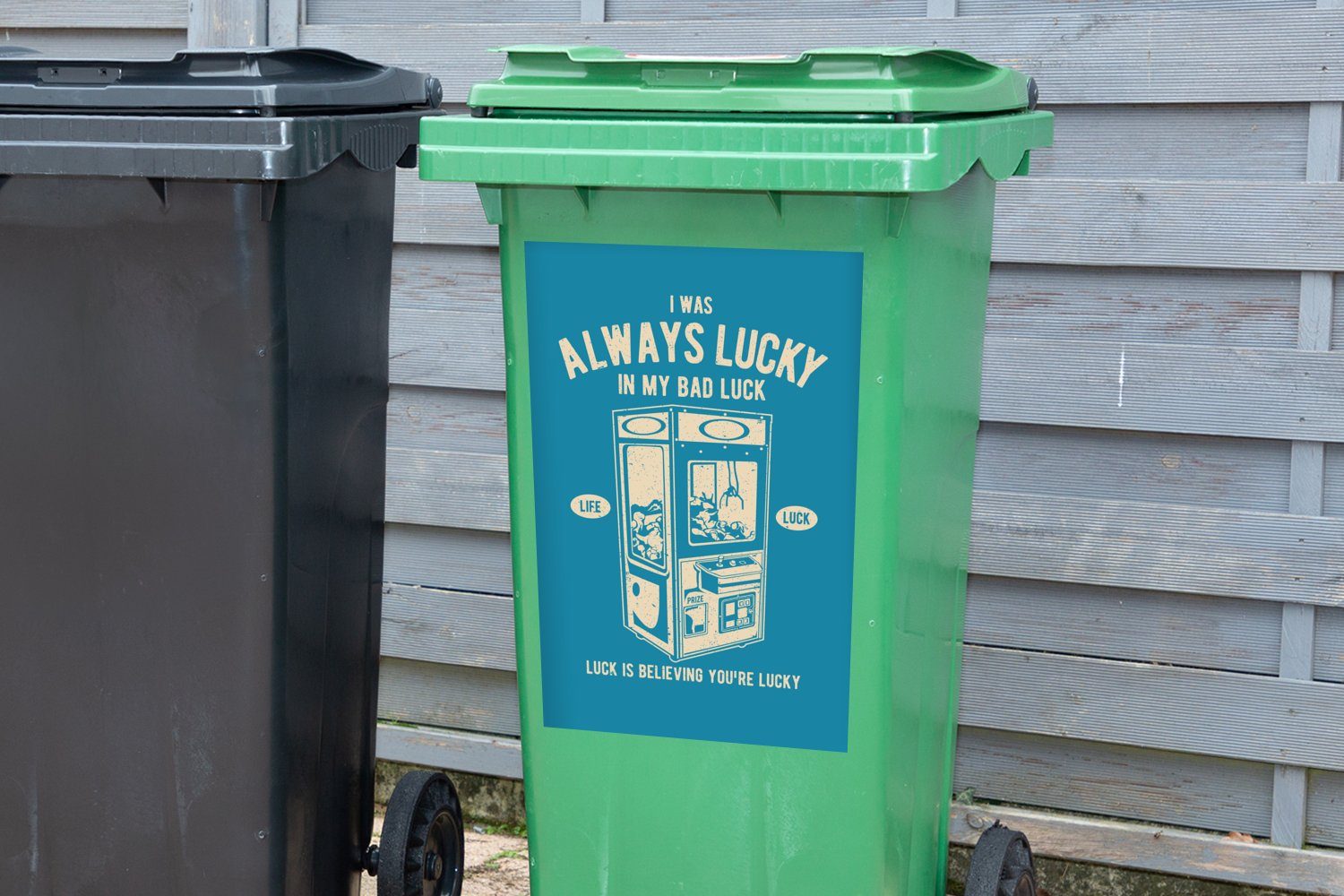 Wandsticker Abfalbehälter Greifzange Mülltonne, - Mülleimer-aufkleber, Container, (1 Blau - Retro MuchoWow St), Sticker,