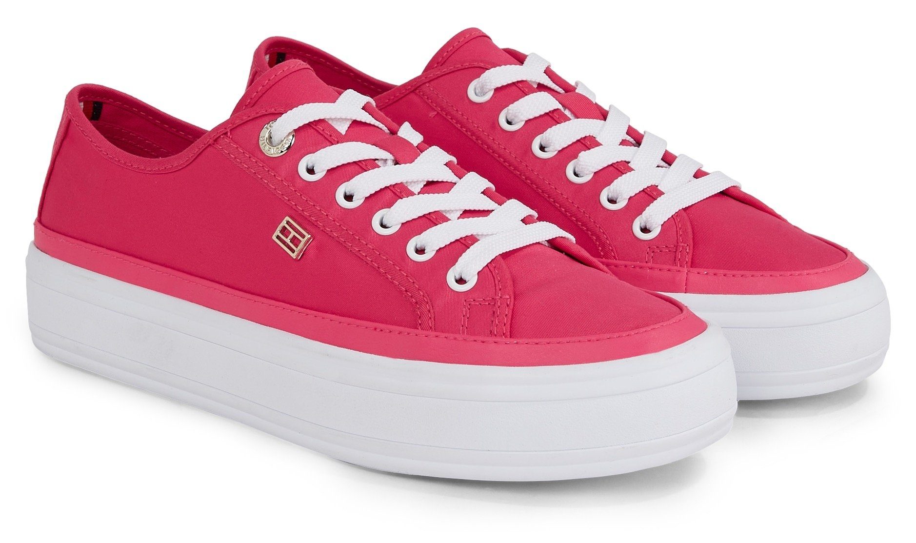 Tommy Hilfiger ESSENTIAL VULC CANVAS SNEAKER Plateausneaker mit seitlichem Logo-Emblem fuchsia