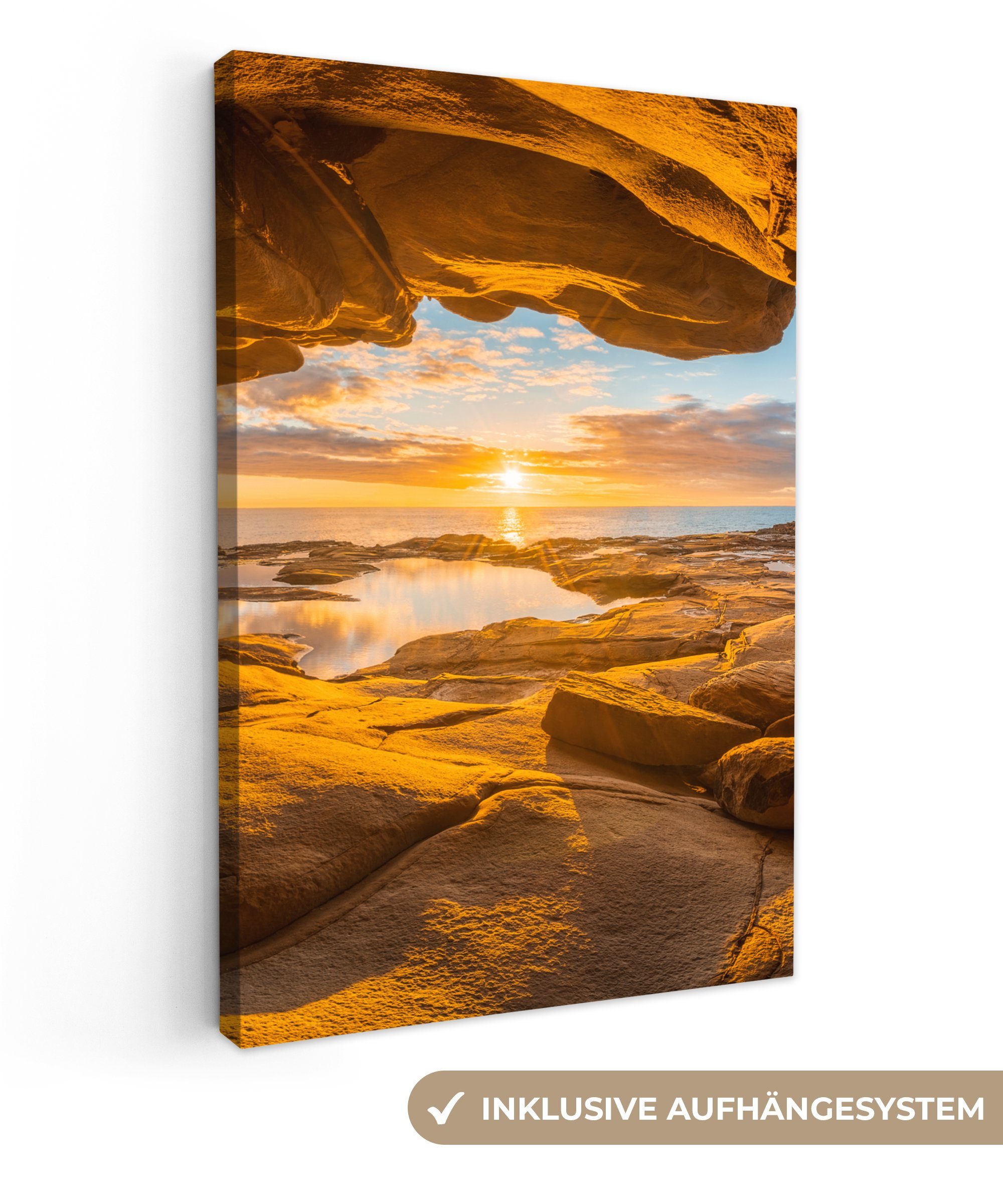 OneMillionCanvasses® Leinwandbild Höhle - Meer - Horizont - Sonnenuntergang günstig online kaufen