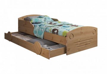 Lüttenhütt Kinderbett Levke, zertifiziertes Massivholz (Kiefer), 90x200cm + 80x160cm, Autobett, mit Rausfallschutz, inklusive Schubkasten und Lattenrost