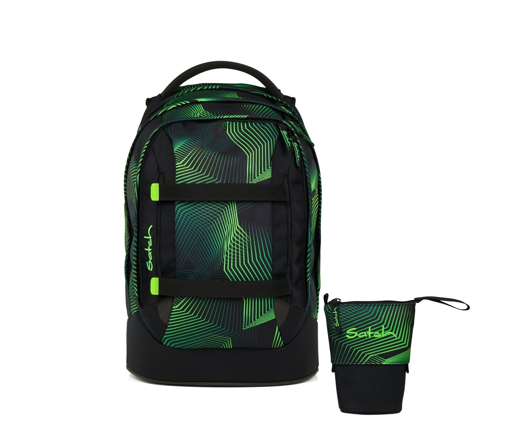 Satch Schulranzen Schulrucksack-Set PACK Seismic Green 2-teilig (2-teilig), ergonomisch, Your-Size-System: auf Körpergröße anpassbar