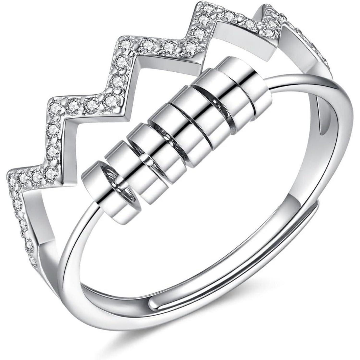 LuxusKollektion Silberring Ring Anxiety Anti Stress Verstellbar 925 Sterling Wellen Ring Silber