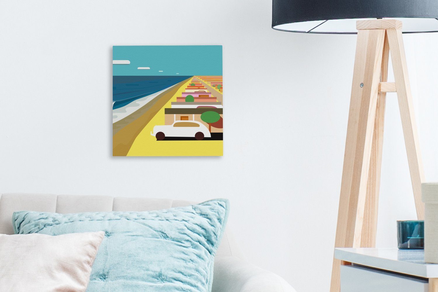 OneMillionCanvasses® Leinwandbild Illustration eines amerikanischen in St), Bilder Leinwand (1 der von Nähe Schlafzimmer Wohnzimmer Strandhäusern, für Autos