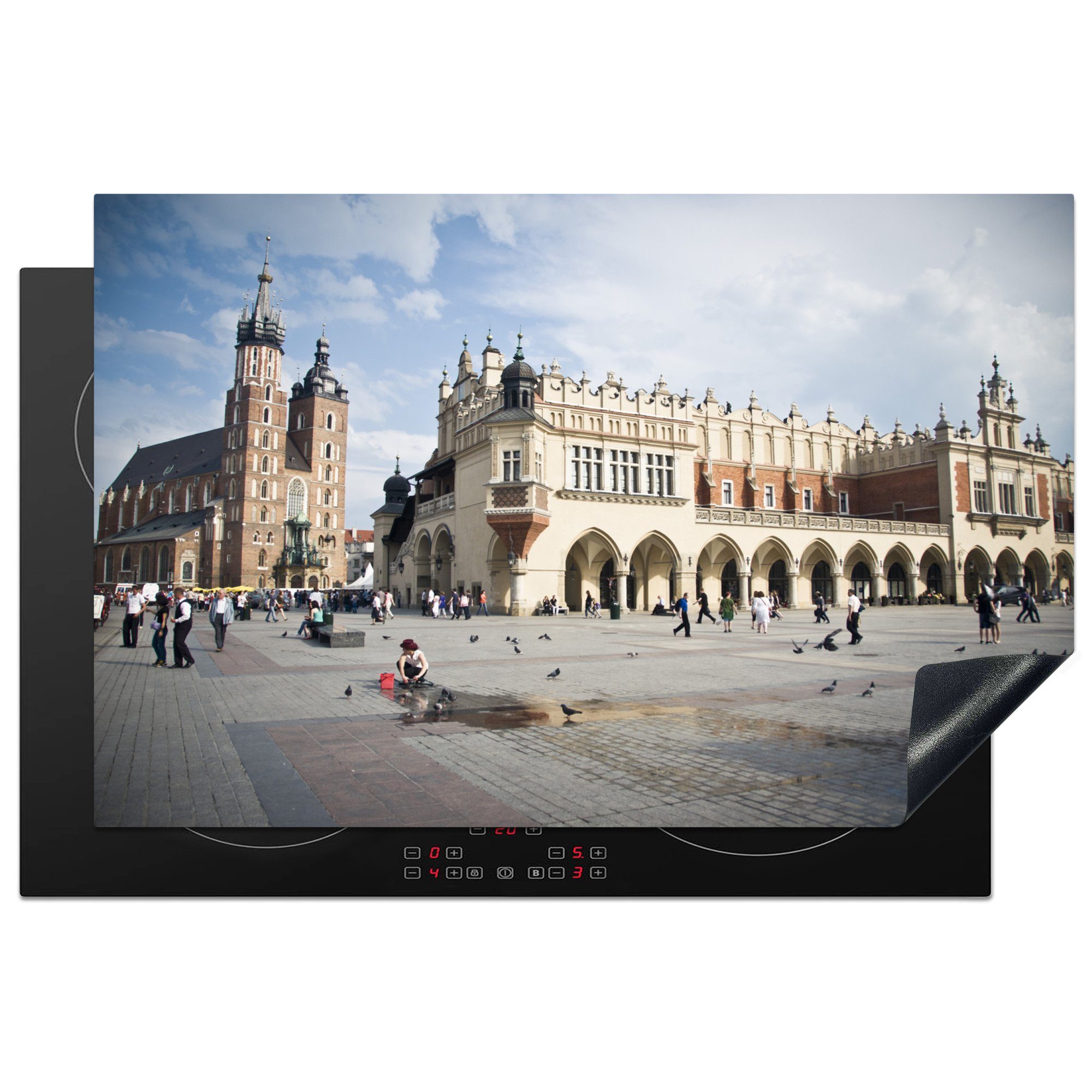 MuchoWow Herdblende-/Abdeckplatte Polen - Krakau - Platz, Vinyl, (1 tlg), 81x52 cm, Induktionskochfeld Schutz für die küche, Ceranfeldabdeckung