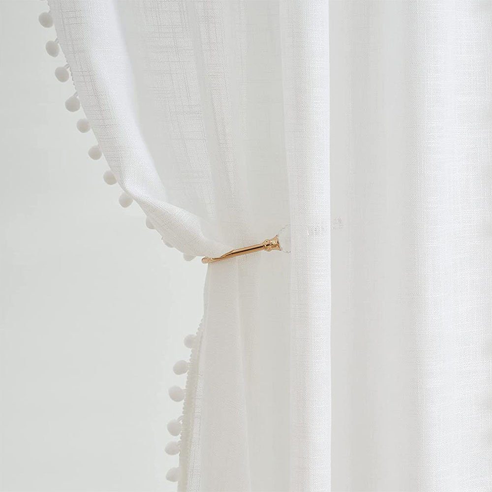 PomponsTransparent Vorhang 2 FELIXLEO Stücke, Gardinen Gardine Weiß mit 132*213cm
