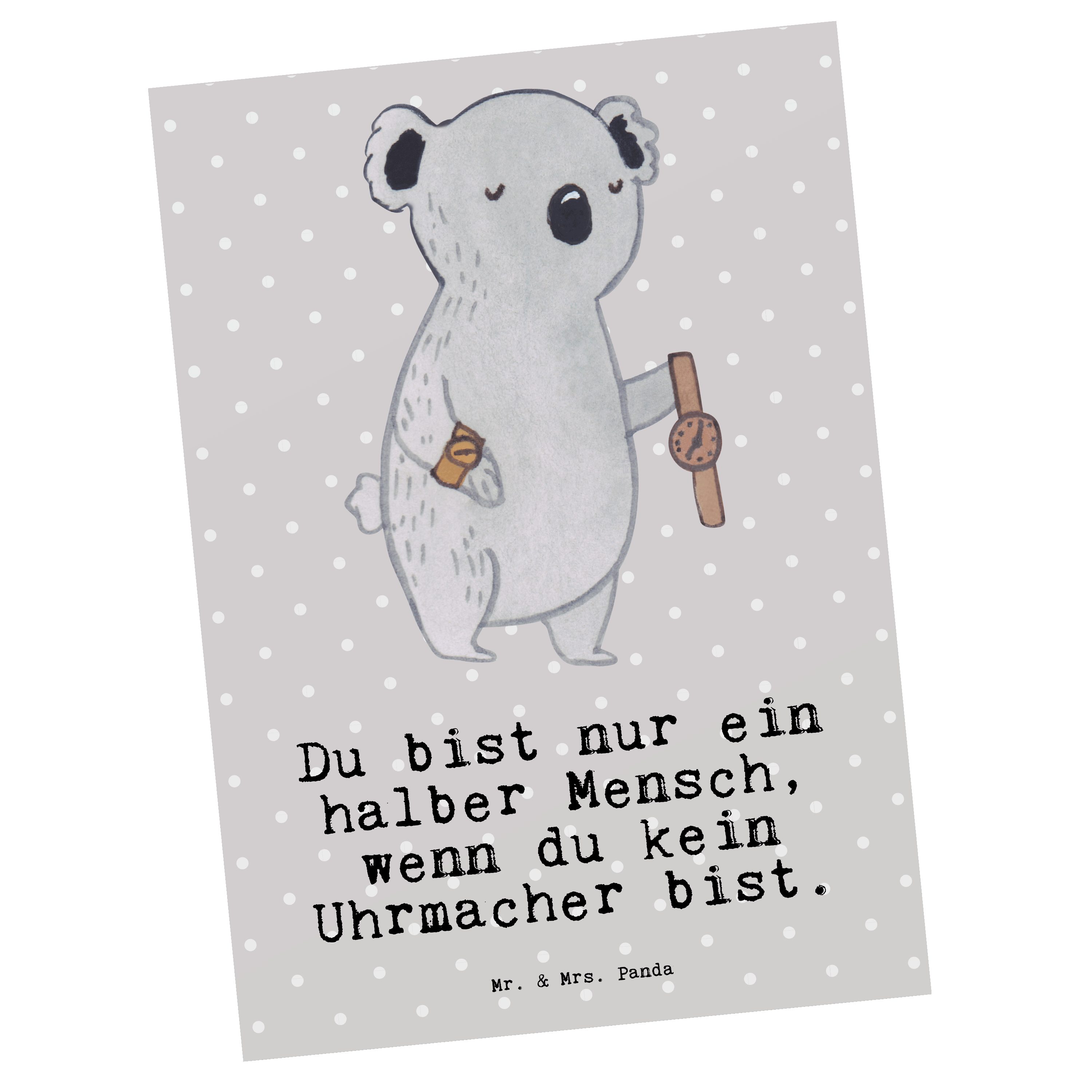Pastell & Geschenk, Mrs. Geburtstagskarte, Danke mit Grau - - Postkarte Panda Herz Uhrmacher Mr.