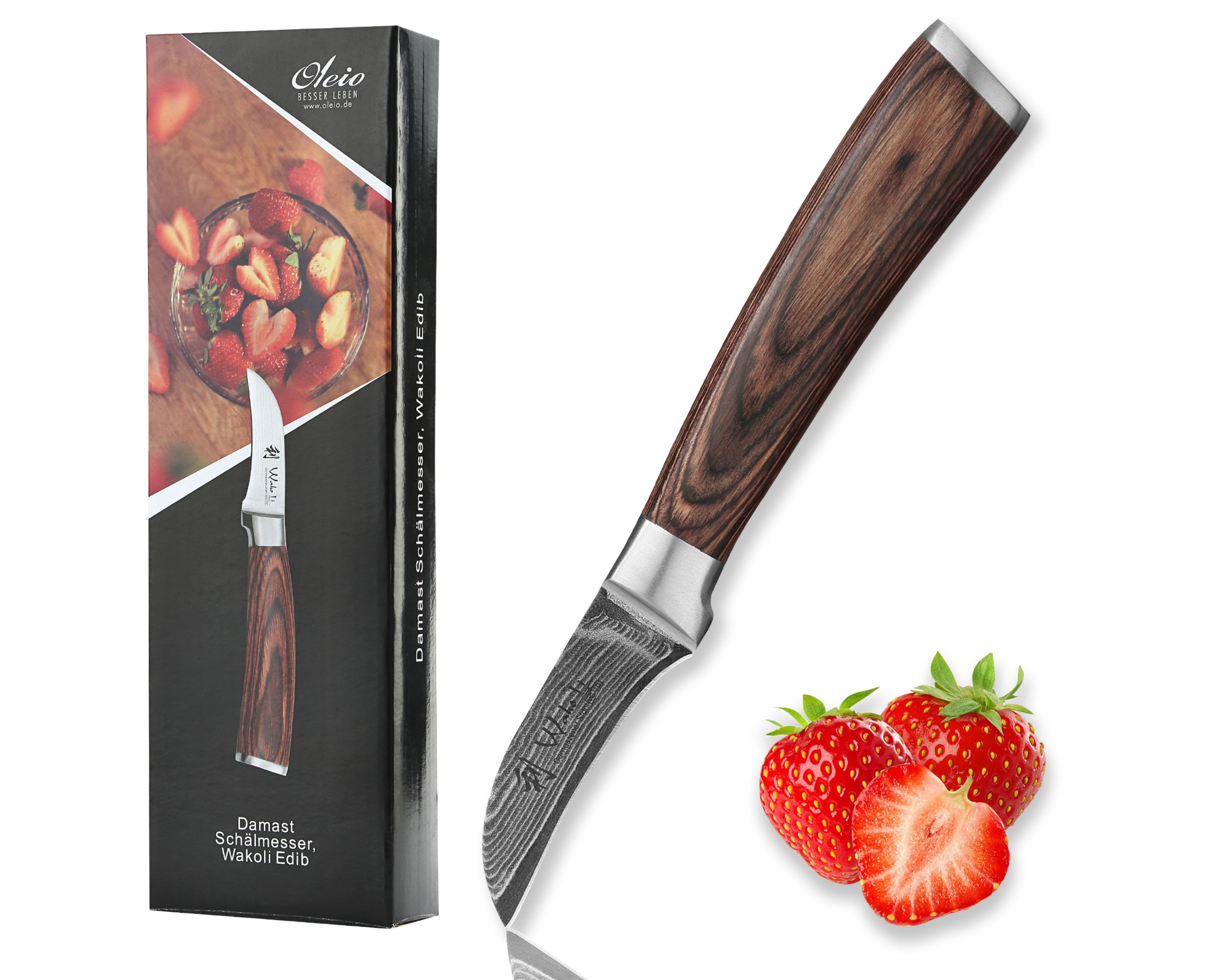 Wakoli Obstmesser EDIB Damast Gemüsemesser 6 cm Klinge mit Pakkaholzgriff, VG10 Kern, 67 Lagen Damaststahl, Pakkaholzgriff, inkl. Geschenkbox