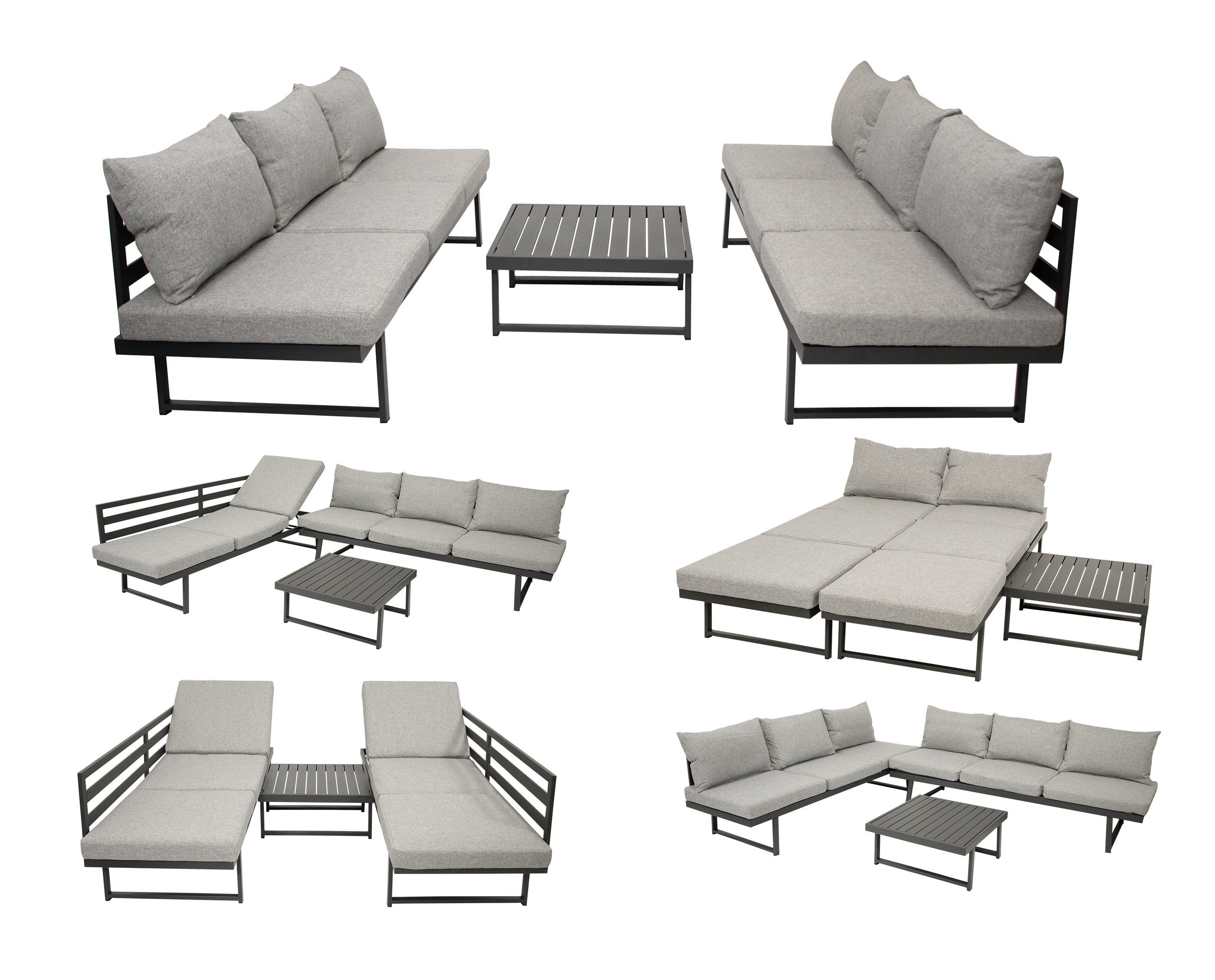 DEGAMO Gartenlounge-Set BOGOTA, (1-tlg), Aluminium grau beschichtet, mit Liegefunktion, Kissen hellgrau