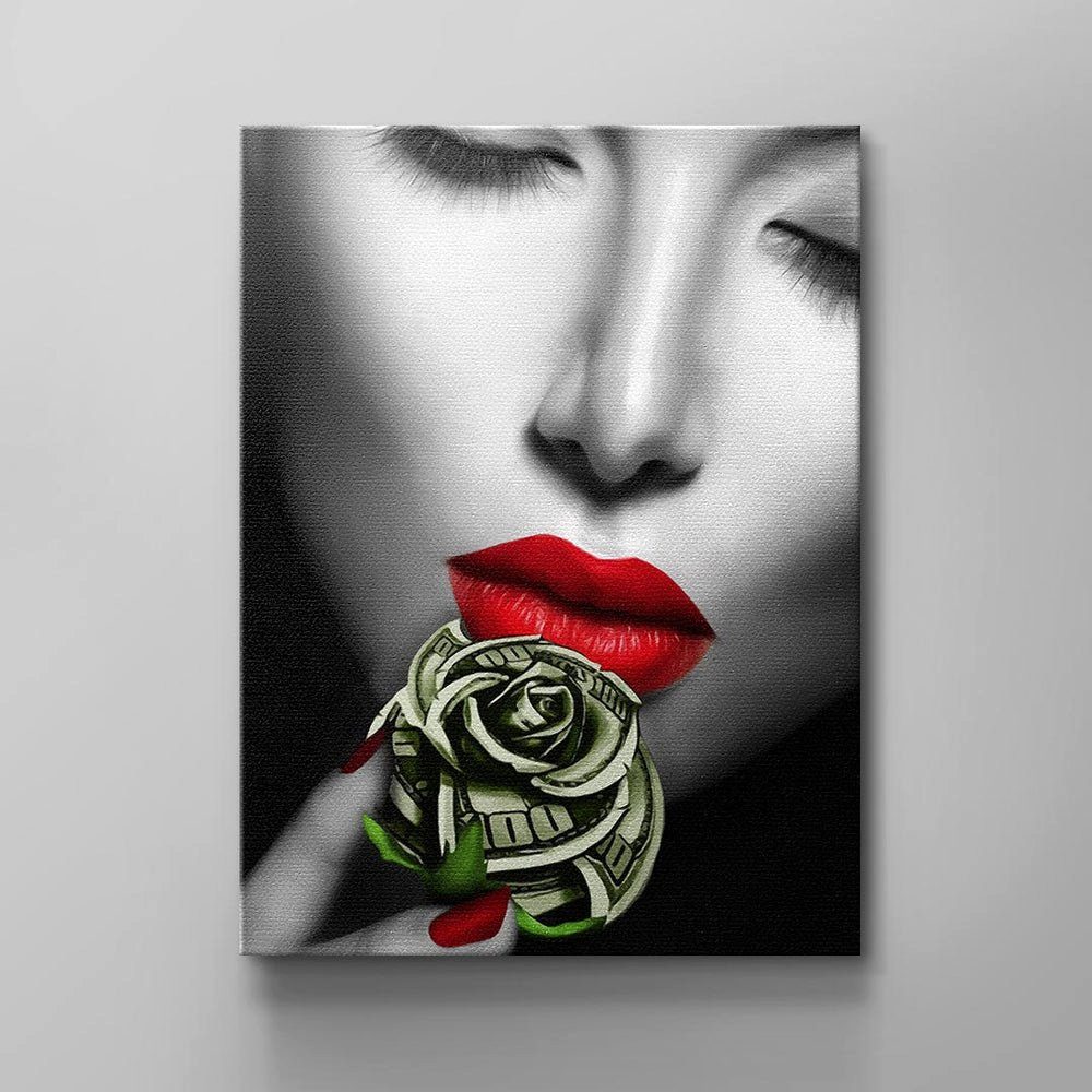 DOTCOMCANVAS® Leinwandbild, Provokantes Wandbild von Rahmen mit & schwarzer Sexy Frau Geld