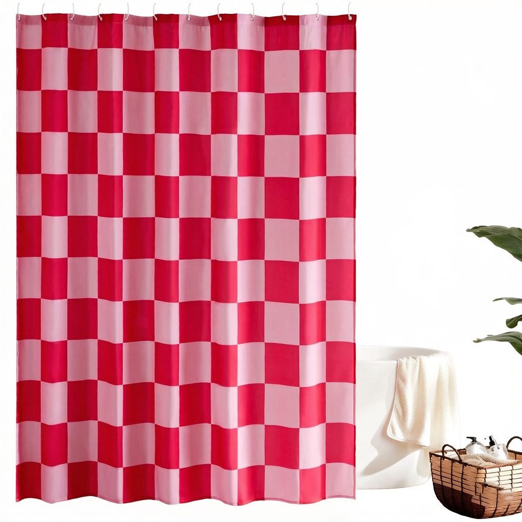 Minicloss Duschvorhang für Badezimmer, hübsches Retro-Schachbrettmuster,183 x 183 cm