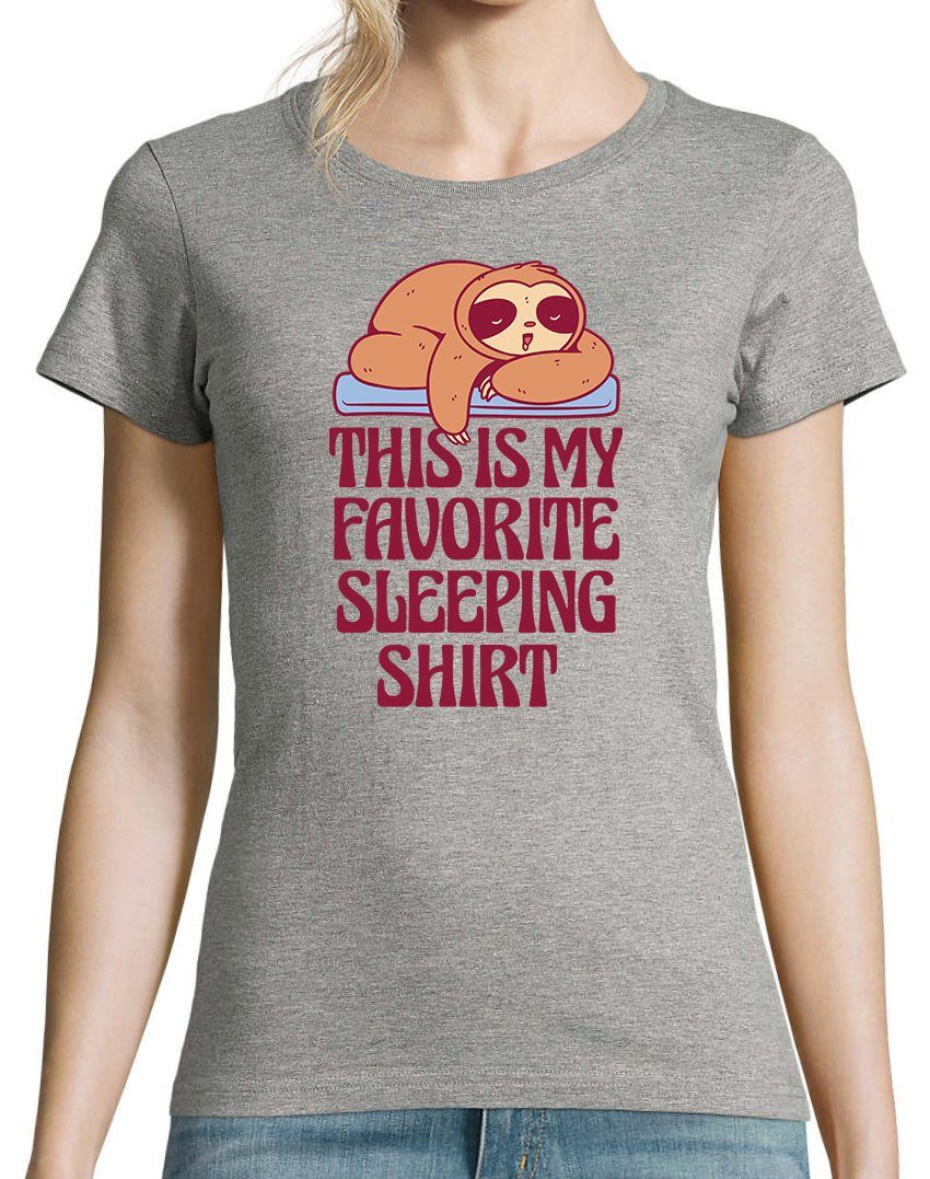 Designz My Damen süßem T-Shirt Favorite Shirt Sleeping Grau Frontprint Youth mit