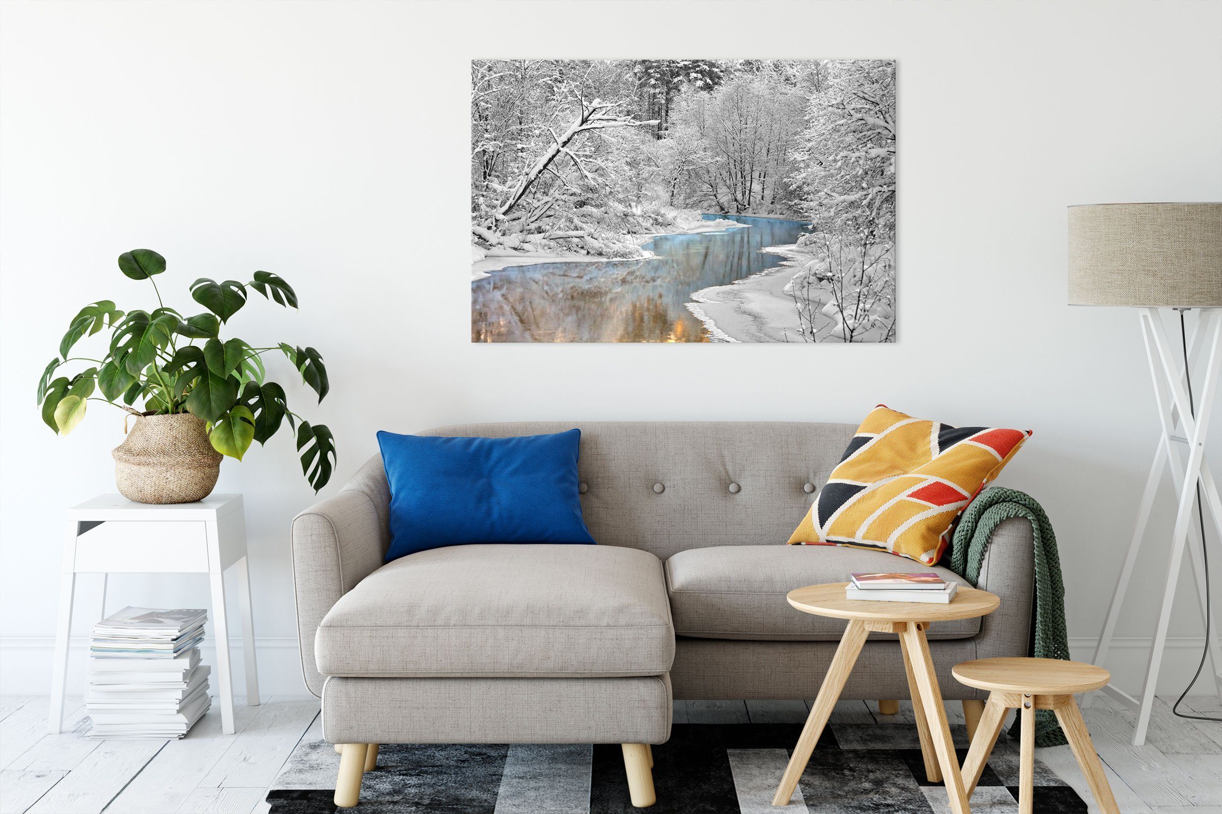 Leinwandbild Winterlandschaft fertig Pixxprint Atemberaubende Atemberaubende bespannt, (1 Winterlandschaft, St), Zackenaufhänger inkl. Leinwandbild