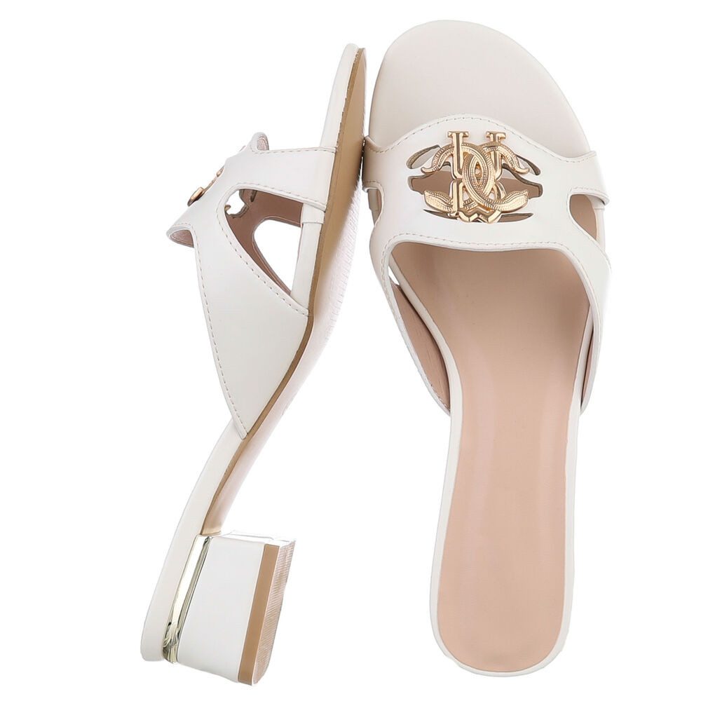 Ital-Design Damen Mule mit Blockabsatz und Schmuckdetail Pantolette (91970754) Blockabsatz Pantoletten in Weiß