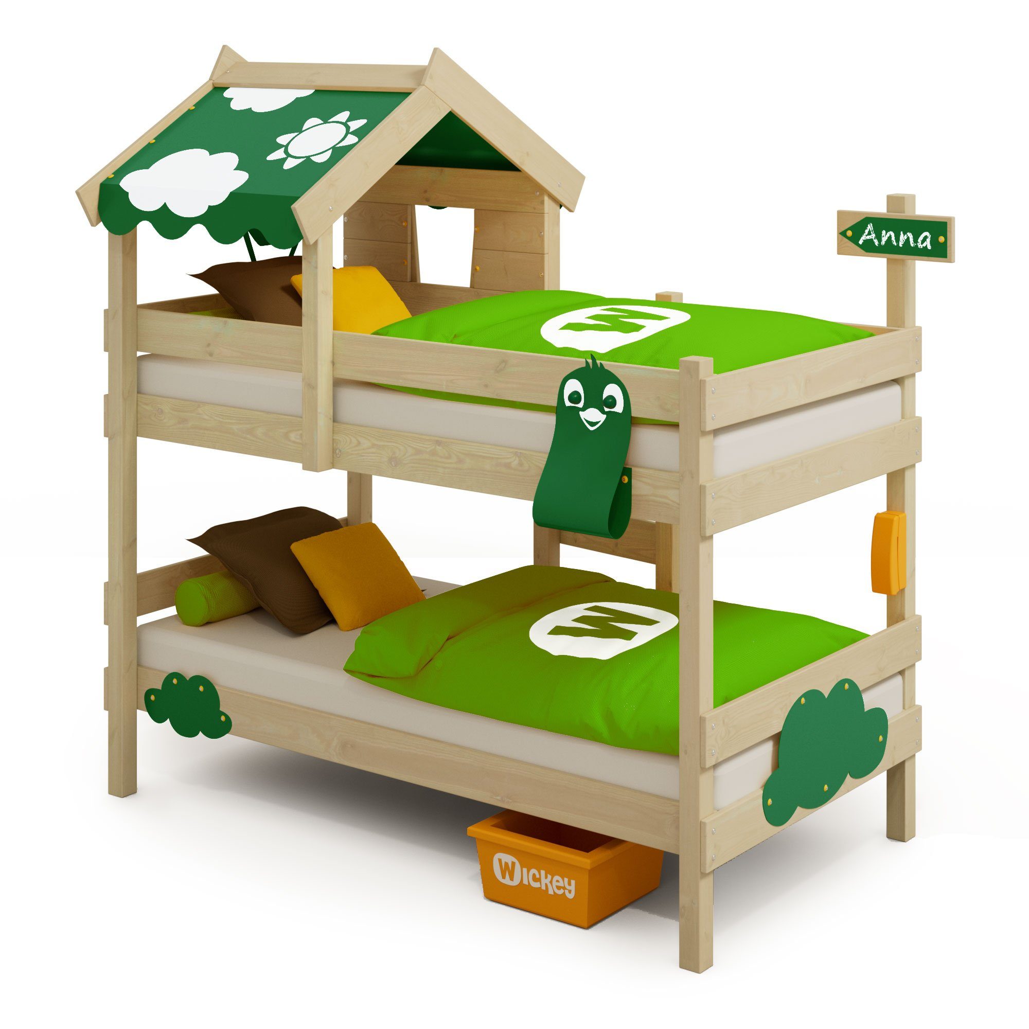 Wickey Kinderbett Crazy Daisy - Hochbett, Spielbett 90 x 200 cm (Holzpaket aus Pfosten und Brettern, Etagenbett mit Kletterleiter für Kinder), Massivholz