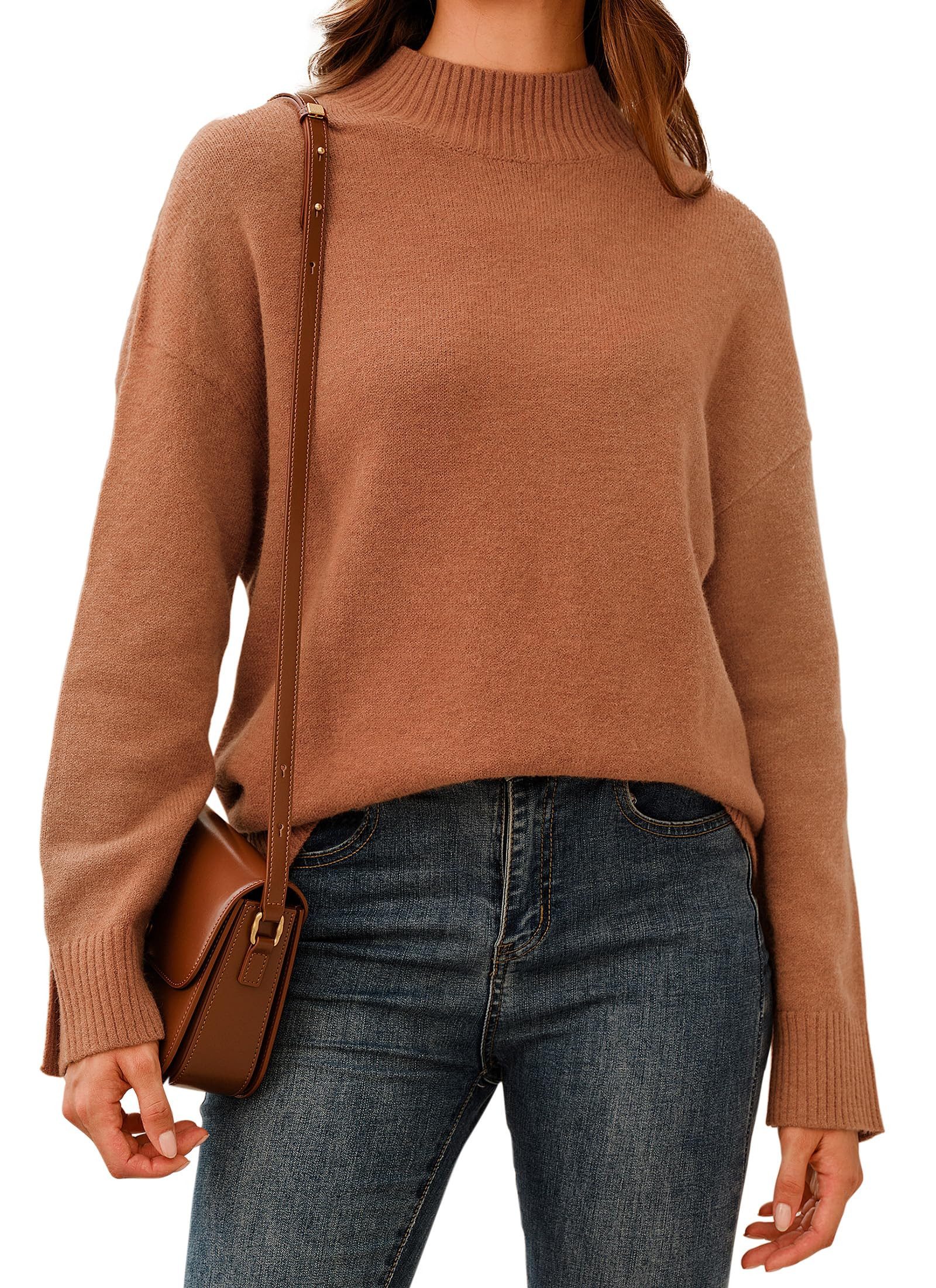 Arach&Cloz Rundhalspullover Pullover Damen Wolle Blend Mock Neck Oversize H günstig online kaufen