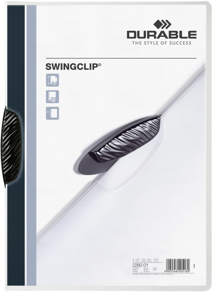 Hefter Klemmmappe Swingclip A4 PP bis 30 Blatt schwarz (25 Stück)