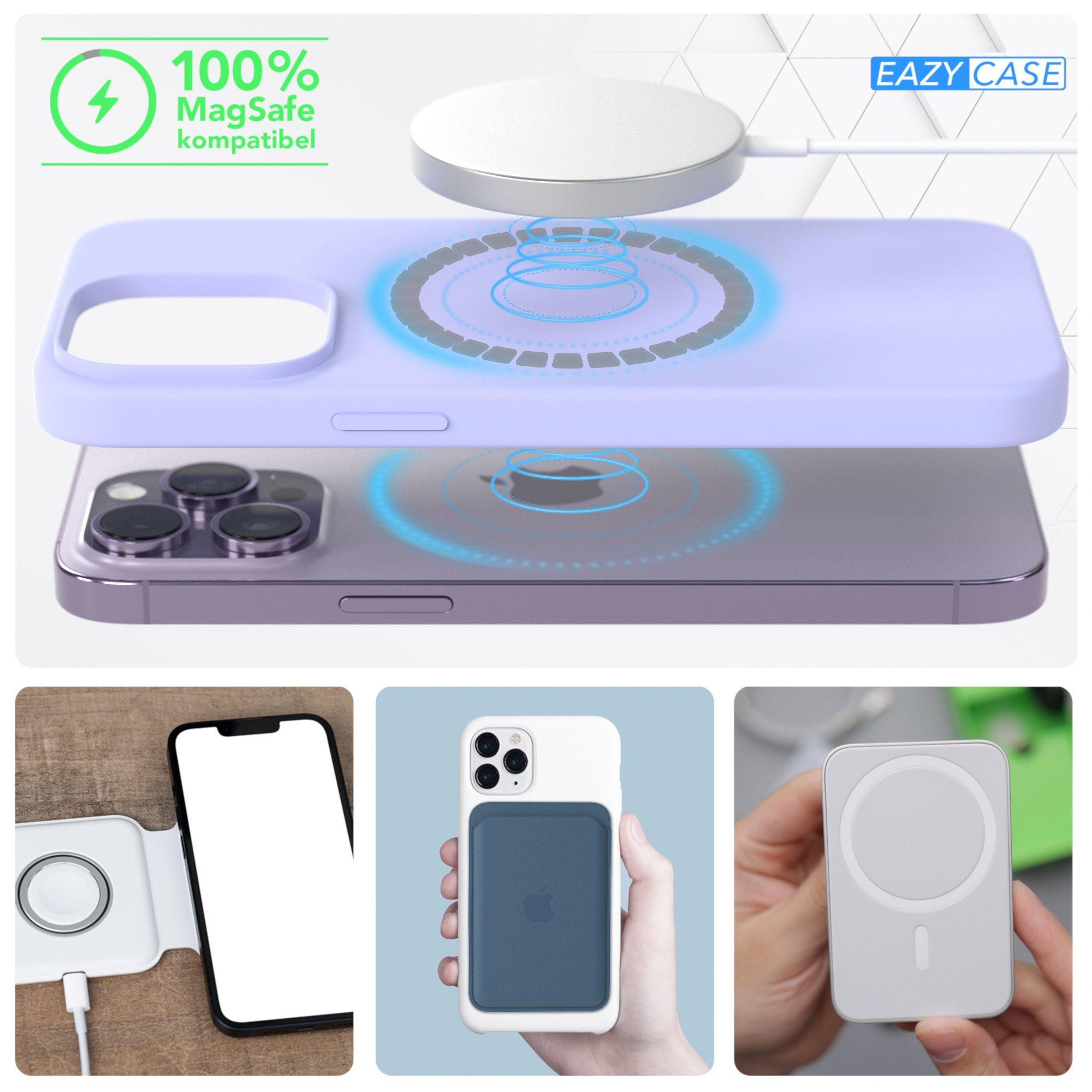 EAZY CASE Handyhülle Silikonhülle mit MagSafe für iPhone 14 Pro Max 6,7 Zoll, Handytasche aus Silikon Slimcover mit Displayscchutz Violett Lavendel