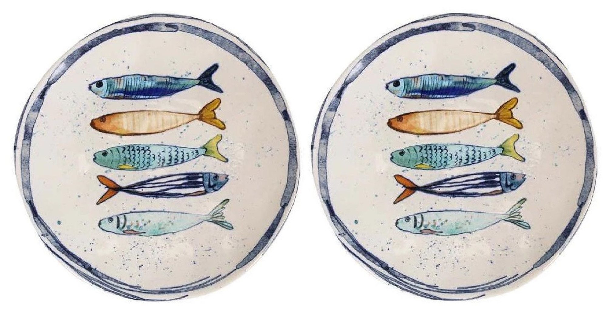 Speiseteller Teller, mediterran mit Sardinen-Motiv, Maritime Dessertteller 20 cm