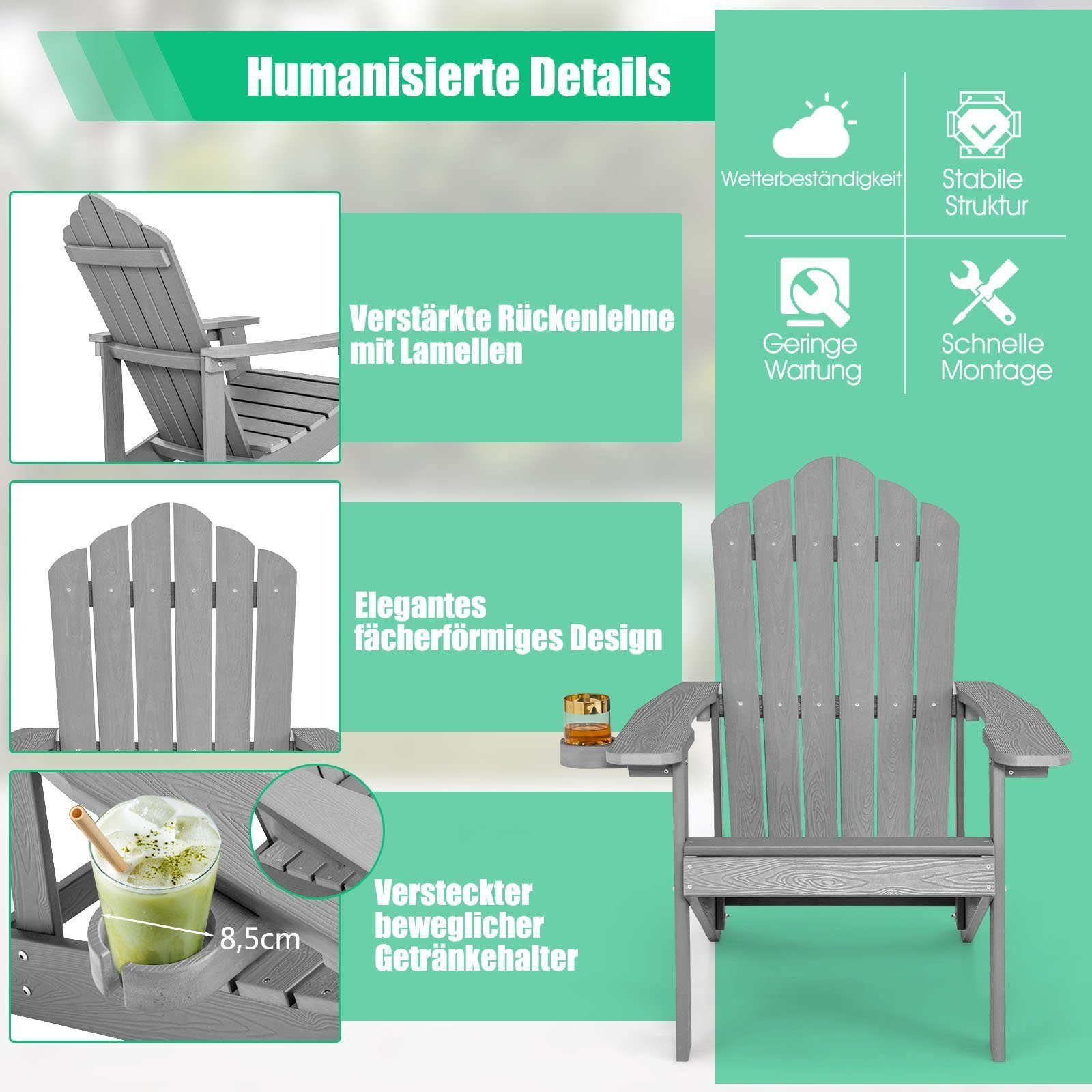 KOMFOTTEU Gartenstuhl Adirondack Stuhl mit Getränkehalter, günstig online kaufen