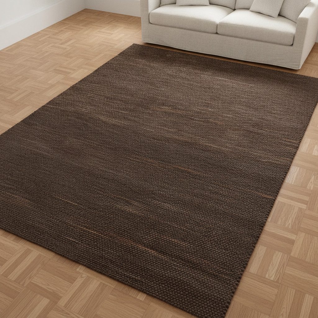 TaCa Home Wollteppich Handgewebter Flachgewebe Woll-Teppich beidseitig verwendbar, rechteckig, Höhe: 5 mm, Wohnzimmer Schlafzimmer Esszimmer, braun - 80 x 150 cm