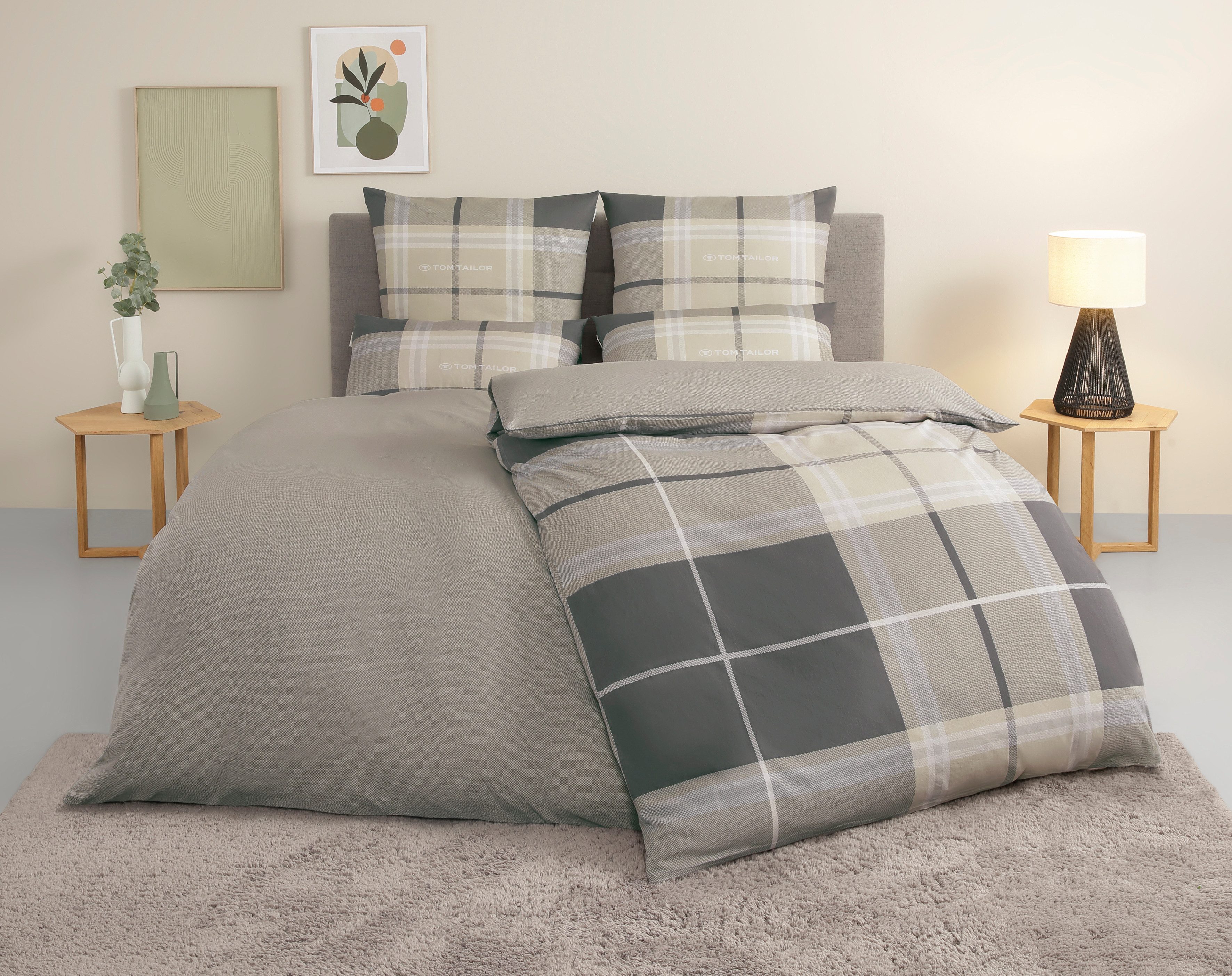 TOM TAILOR HOME Wendebettwäsche Eric in Gr. 135x200 oder 155x220 cm, Renforcé, 3 teilig, mit Reißverschluss, mit GRATIS-Zugabe: Sportbeutel aus 100% Baumwolle