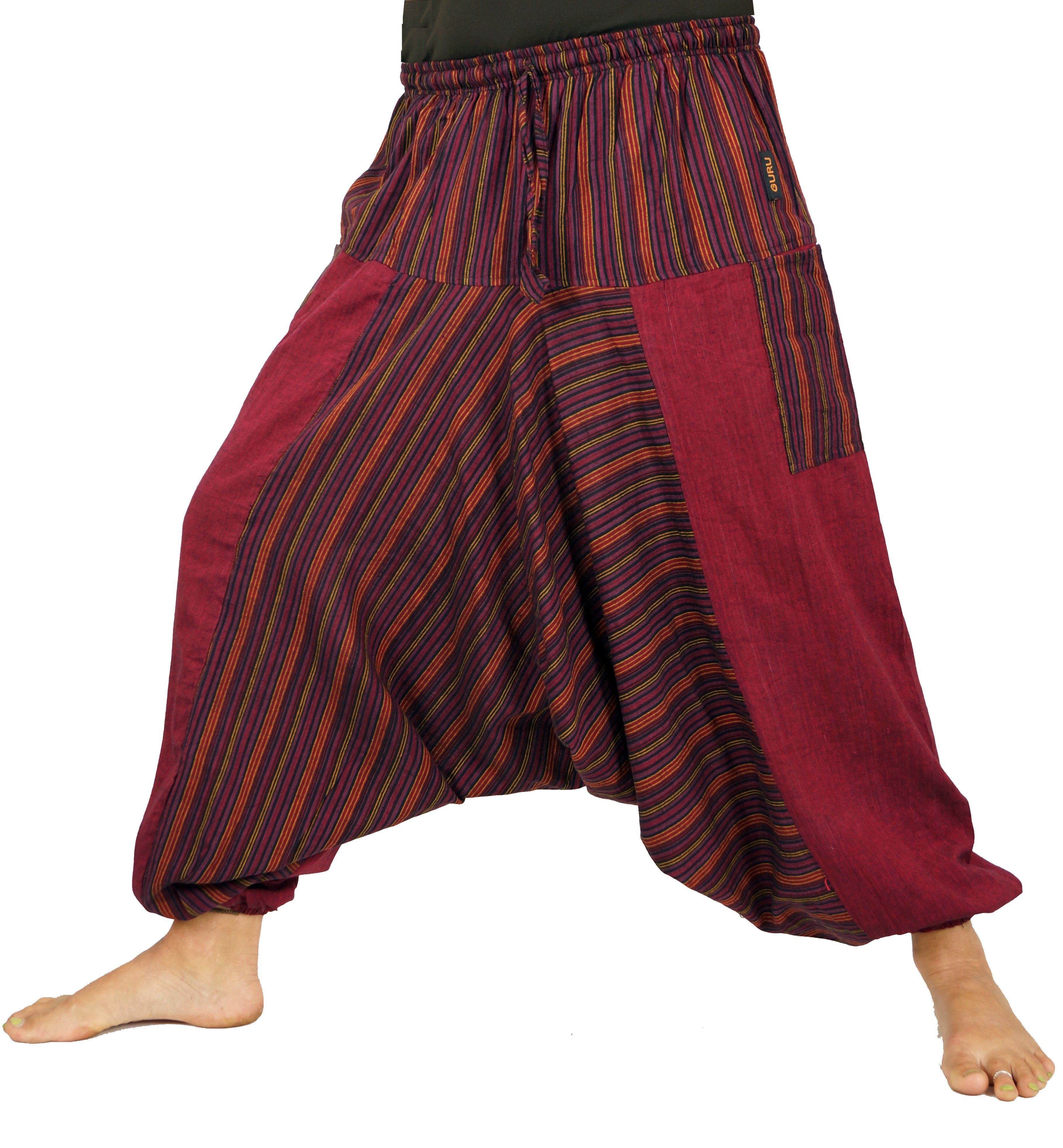 Guru-Shop Relaxhose Haremshose, gestreifte Patchwork Pluderhose,.. Ethno Style, Hippie, alternative Bekleidung