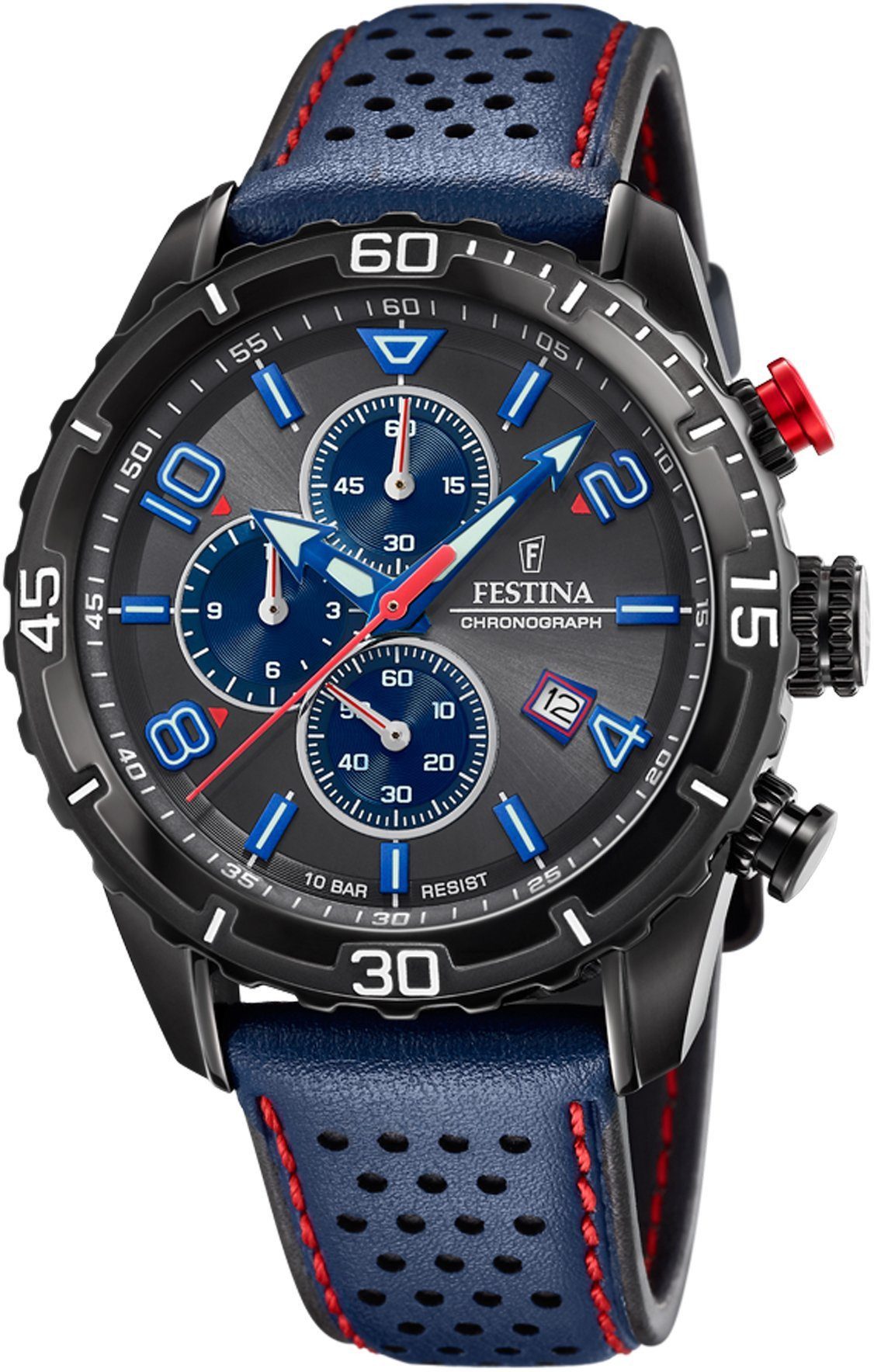 Festina Chronograph F20519-3 Blau Lederband 45 mm günstig online kaufen