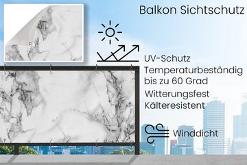 MuchoWow Balkonsichtschutz Marmor - Stein - Weiß - Grau - Schwarz - Marmoroptik (1-St) Balkonbanner, Sichtschutz für den Balkon, Robustes und wetterfest