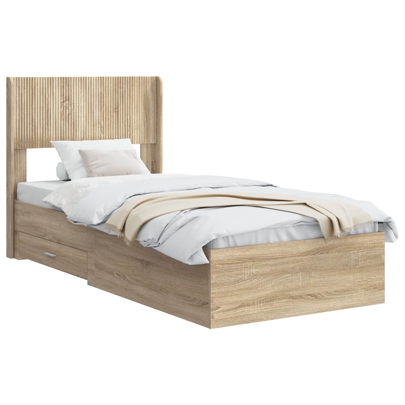 Bett Bettgestell mit Stauraum und Kopfteil Sonoma-Eiche 75 x 190 cm