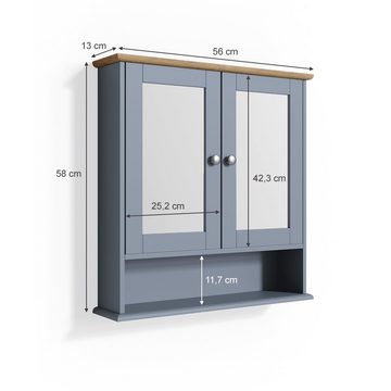 Vicco Badezimmerspiegelschrank Spiegelschrank Badspiegel mit Ablage 2 Türen 58x56cm BIACNO Grau