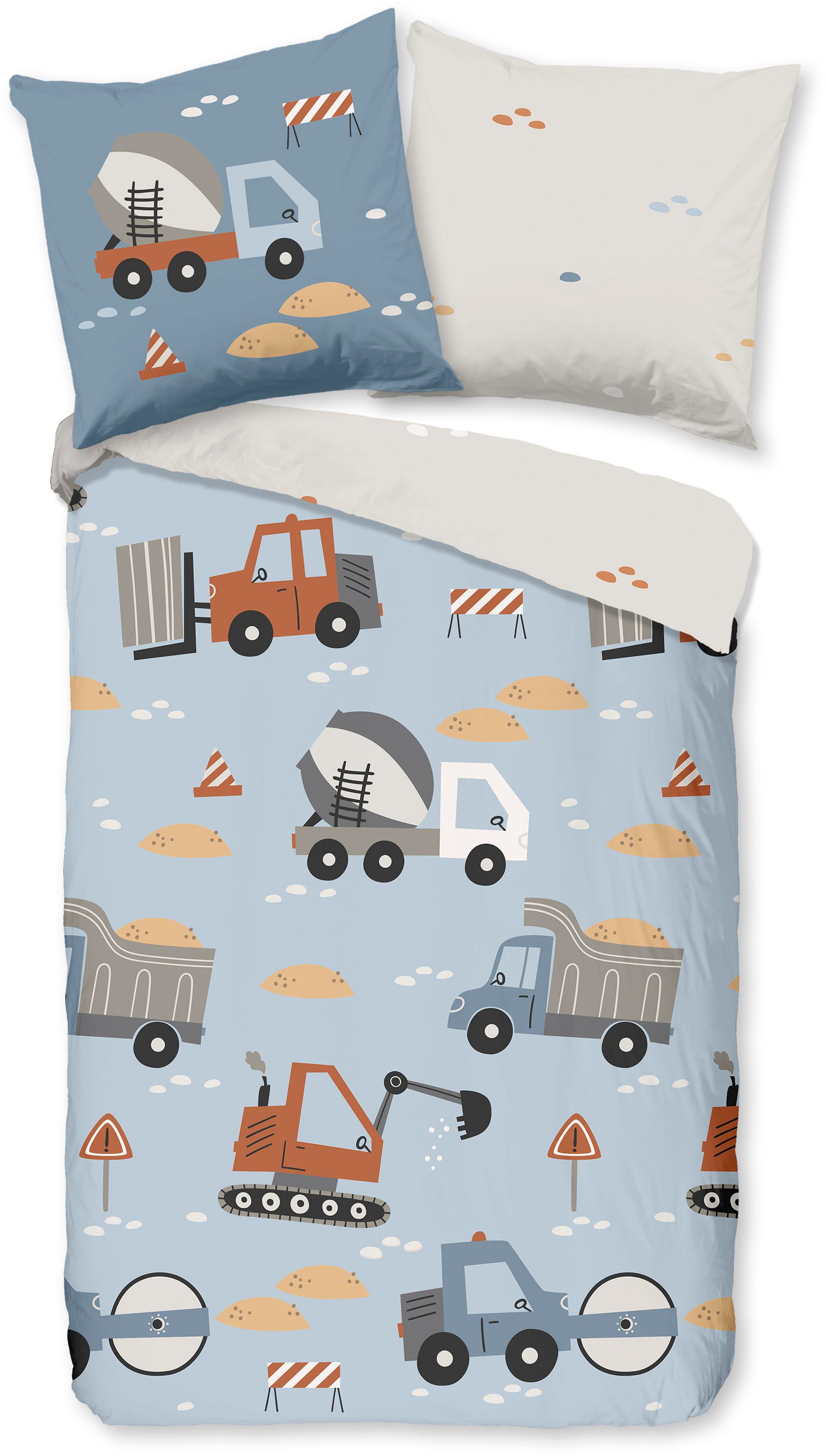 good morning Kinderbettwäsche Mack, Renforcé, 2 teilig, Baumwolle, Renforcé, Wendeoptik, Kind, Junge, Bagger