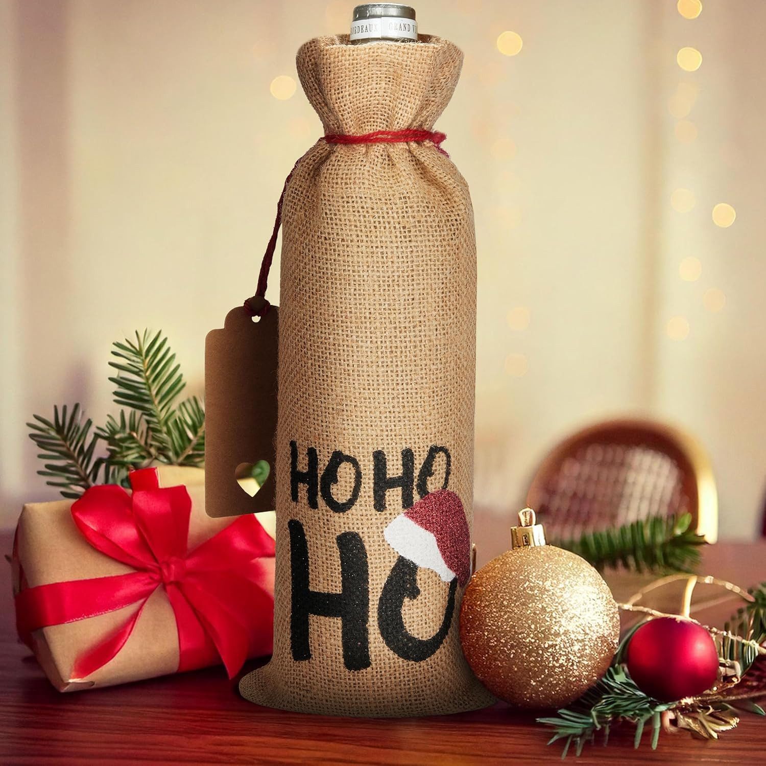 BRUBAKER Weinflaschenhalter HOHOHO mit Weihnachtsmütze, (Weintasche, Sack, günstig online kaufen