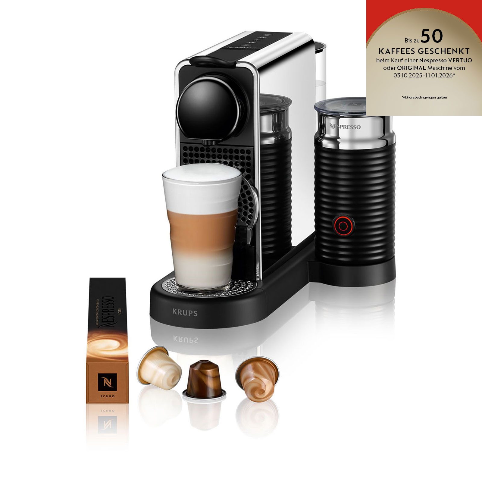 Krups Kapselmaschine XN630, Behälter für Kaffeepads, wunderbar schaumige Milch