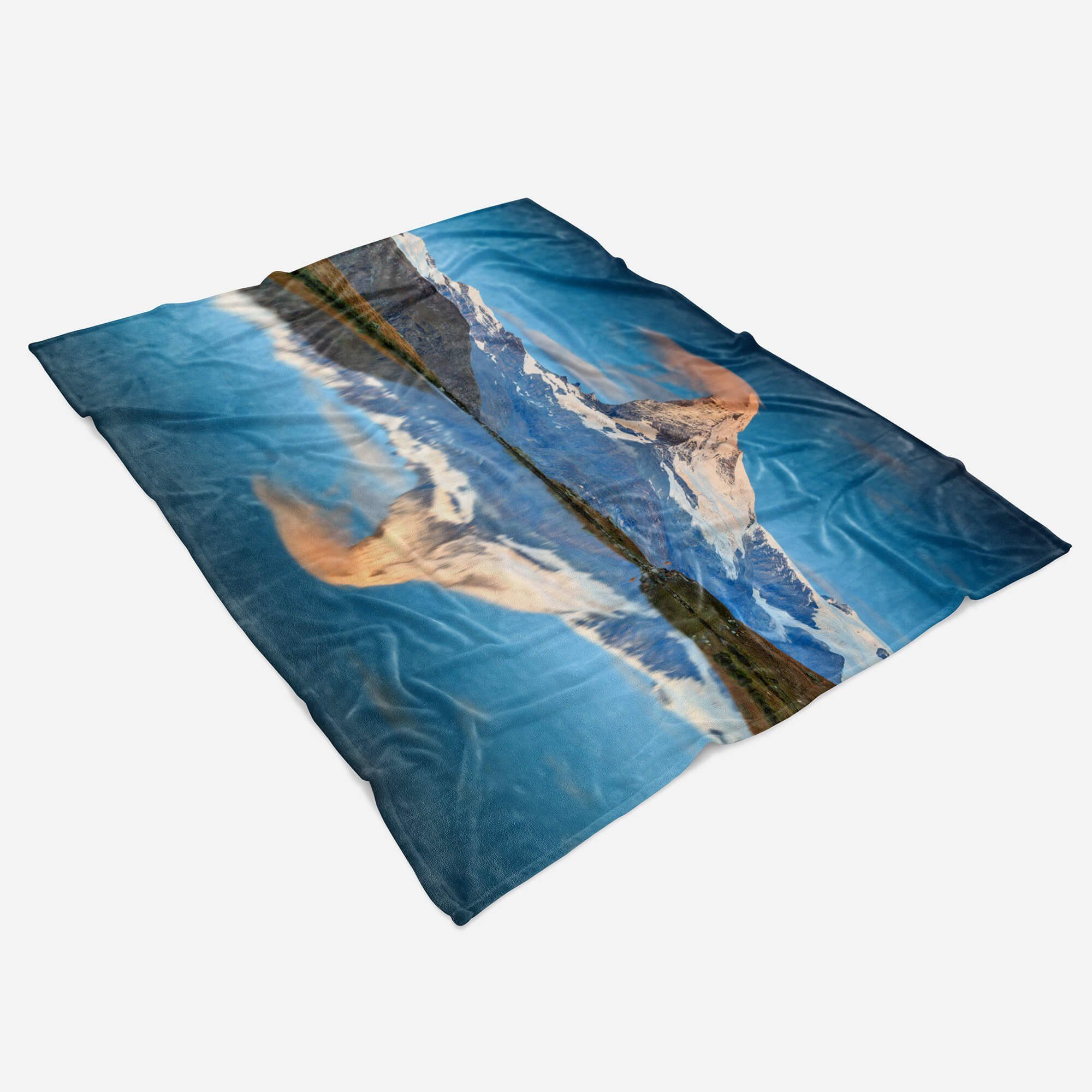 Baumwolle-Polyester-Mix Alpen Sinus Handtuch Kuscheldecke Art Handtuch mit Saunatuch Strandhandtuch Fotomotiv Handtücher Berggipfel, (1-St), Bergsee