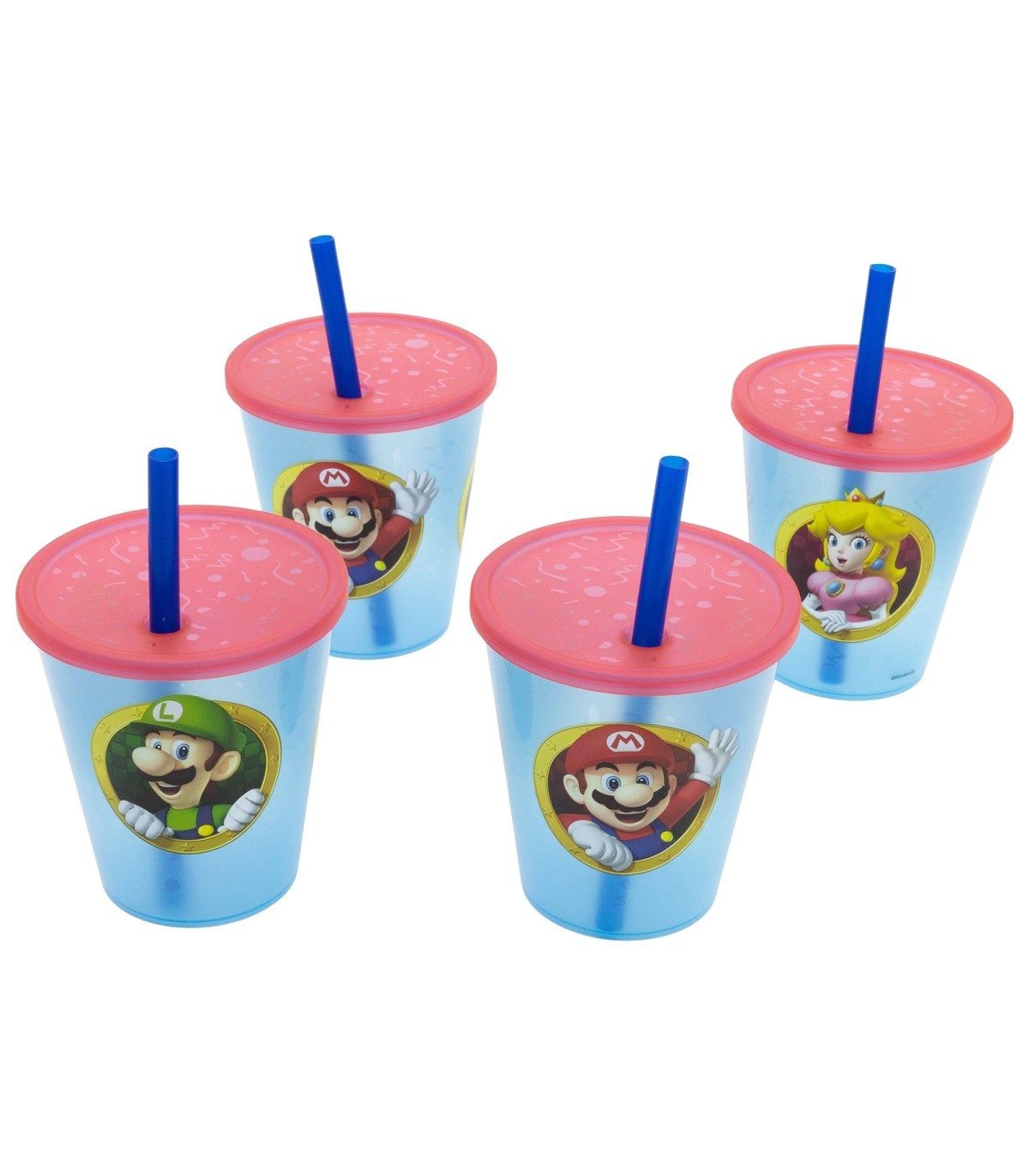 Super Mario Becher Kinder Becher Set 4 teilig 285 ml Becher mit Trinkhalm, 4-tlg.